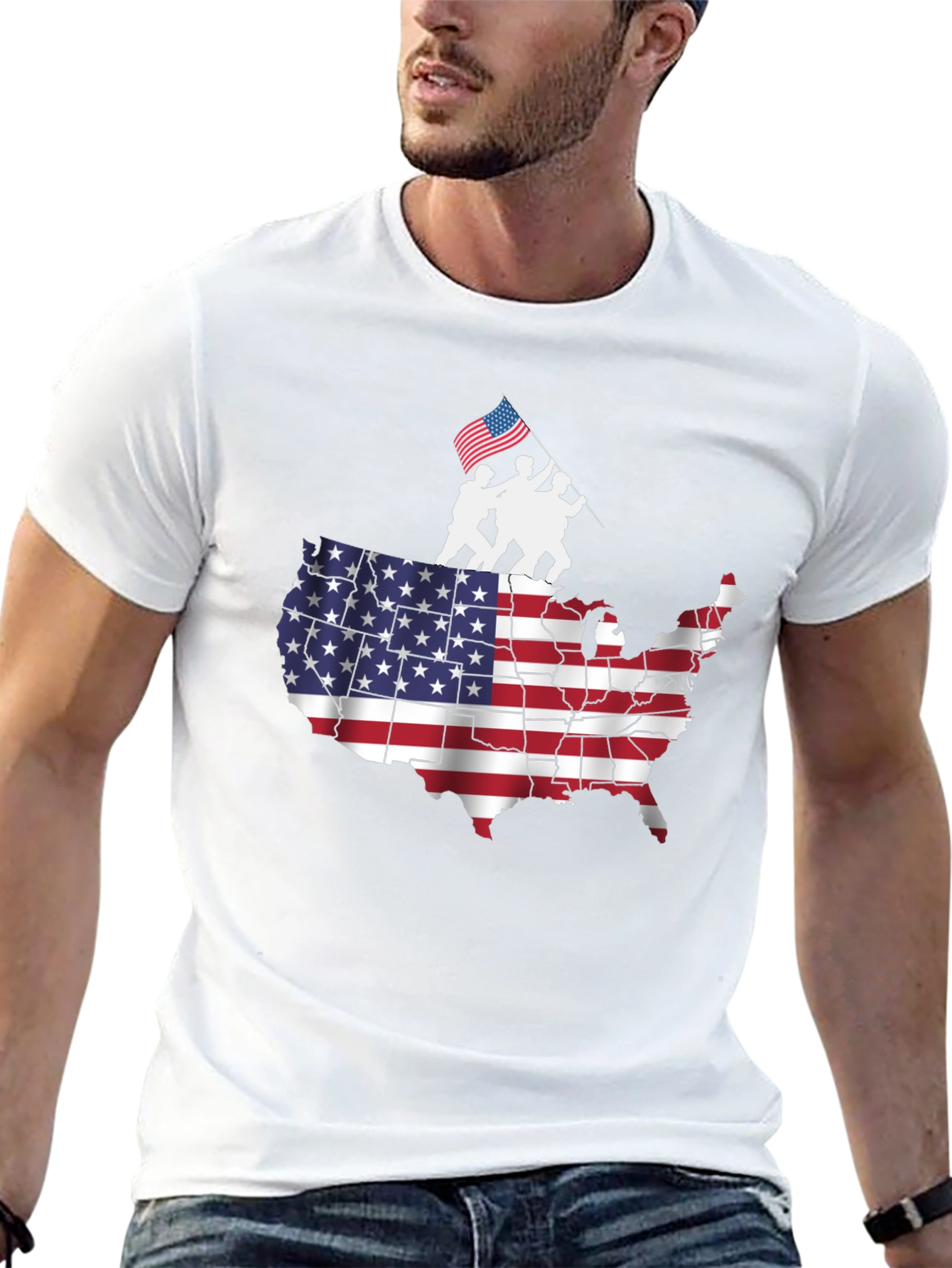 USA Map Flag Raising T-Shirt