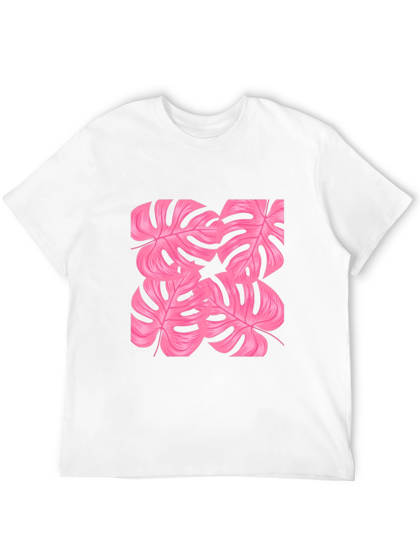 Tropical Pink Monstera Leaf Print Black T-Shirt