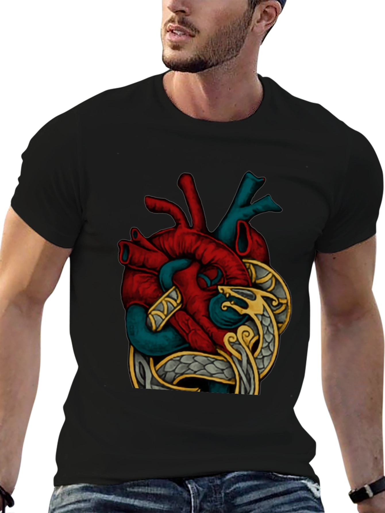 Anatomic Heart Snake Graphic T-Shirt