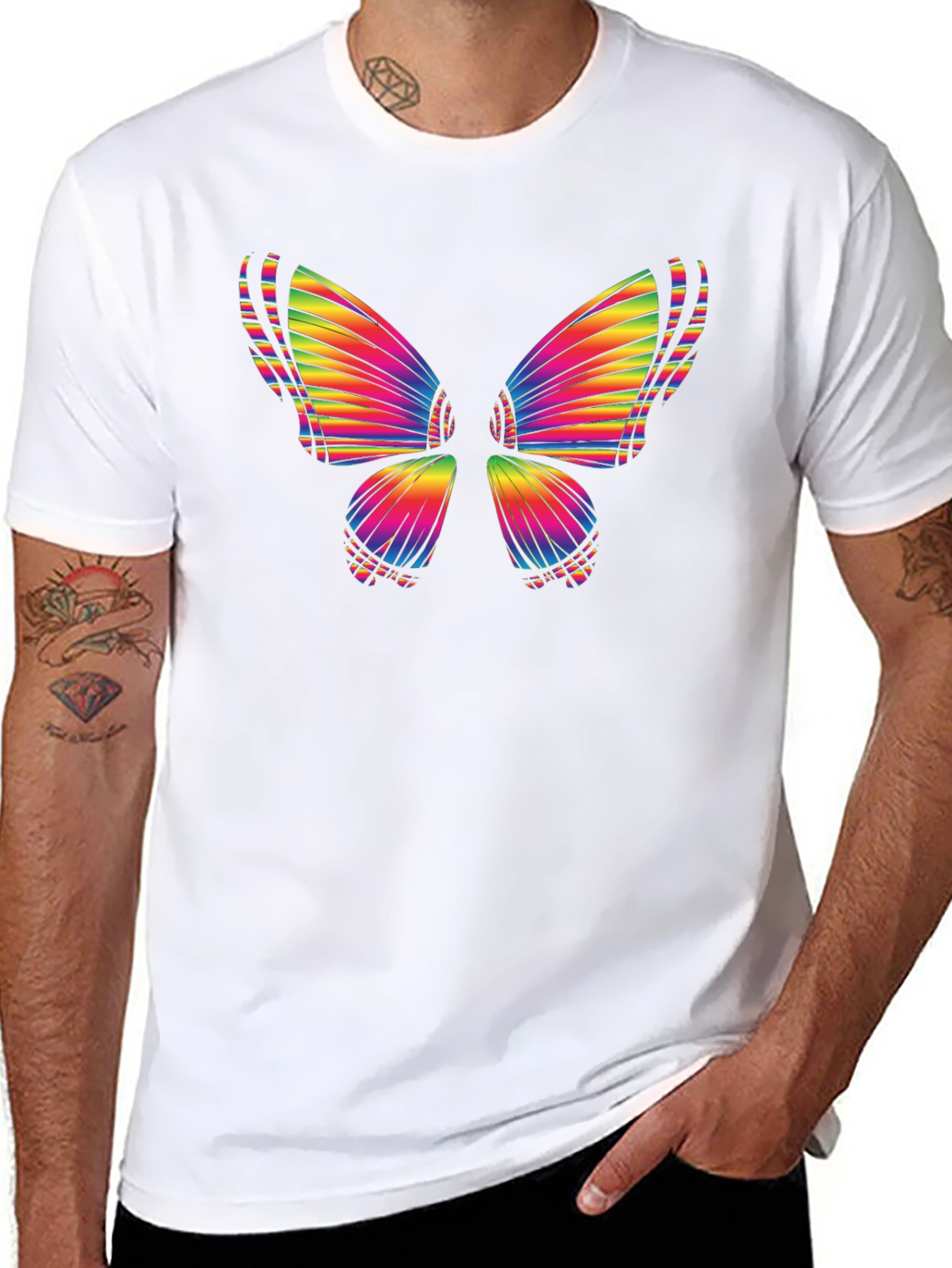 Rainbow Butterfly Graphic Tee - Casual Cotton T-Shirt
