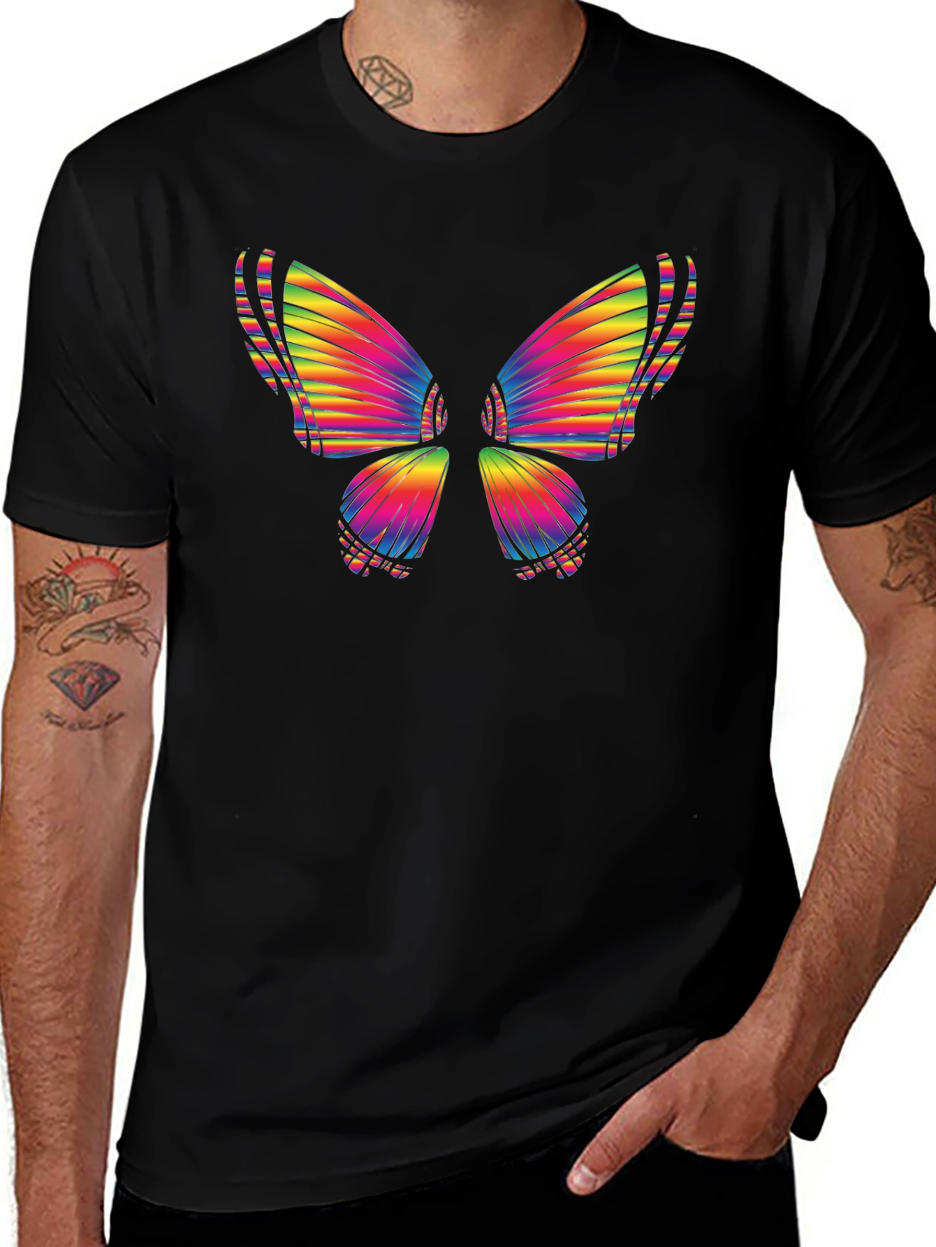 Rainbow Butterfly Graphic Tee - Casual Cotton T-Shirt