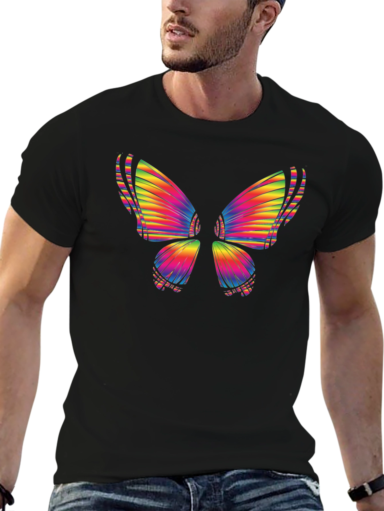 Rainbow Butterfly Graphic Tee - Casual Cotton T-Shirt