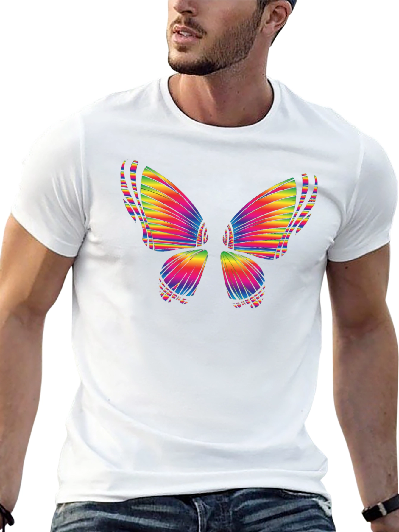 Rainbow Butterfly Graphic Tee - Casual Cotton T-Shirt
