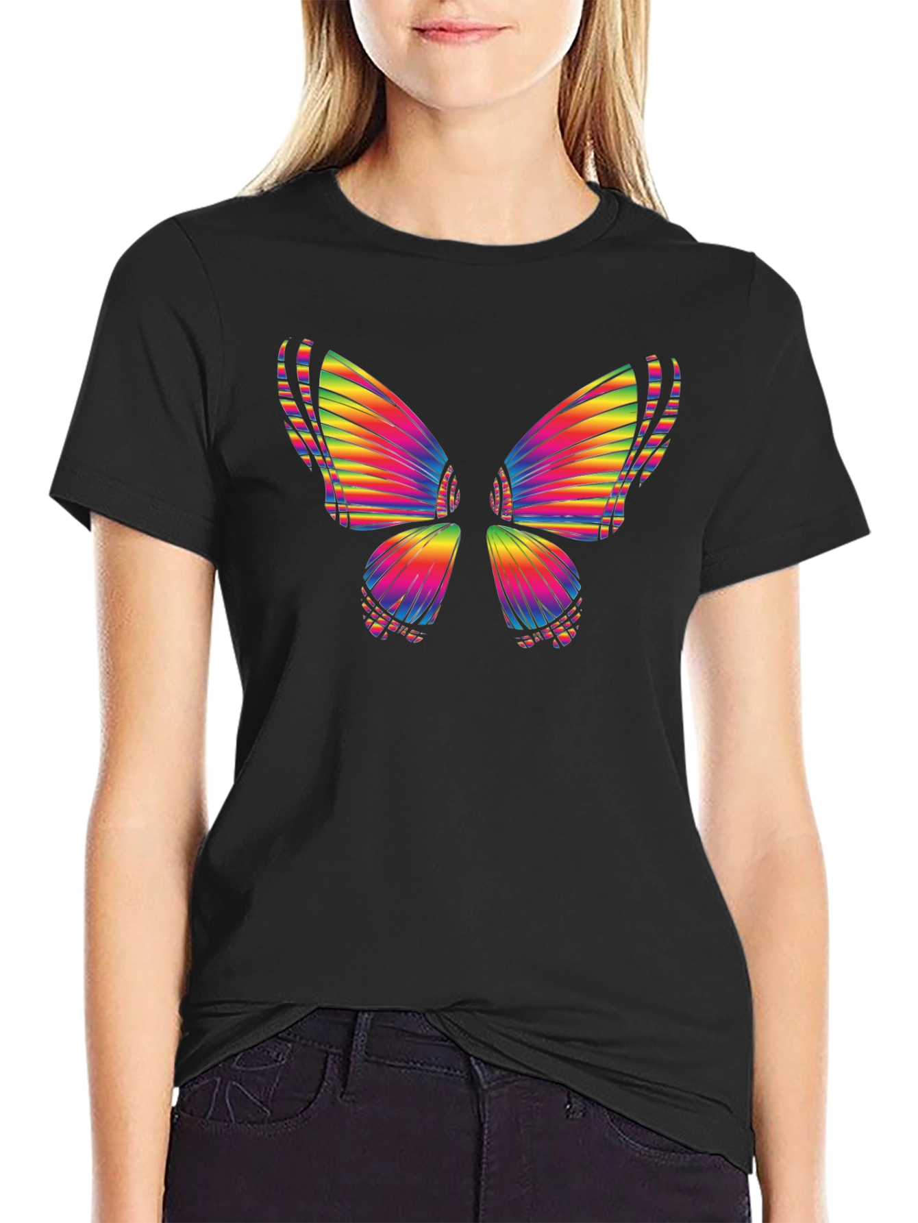 Rainbow Butterfly Graphic Tee - Casual Cotton T-Shirt