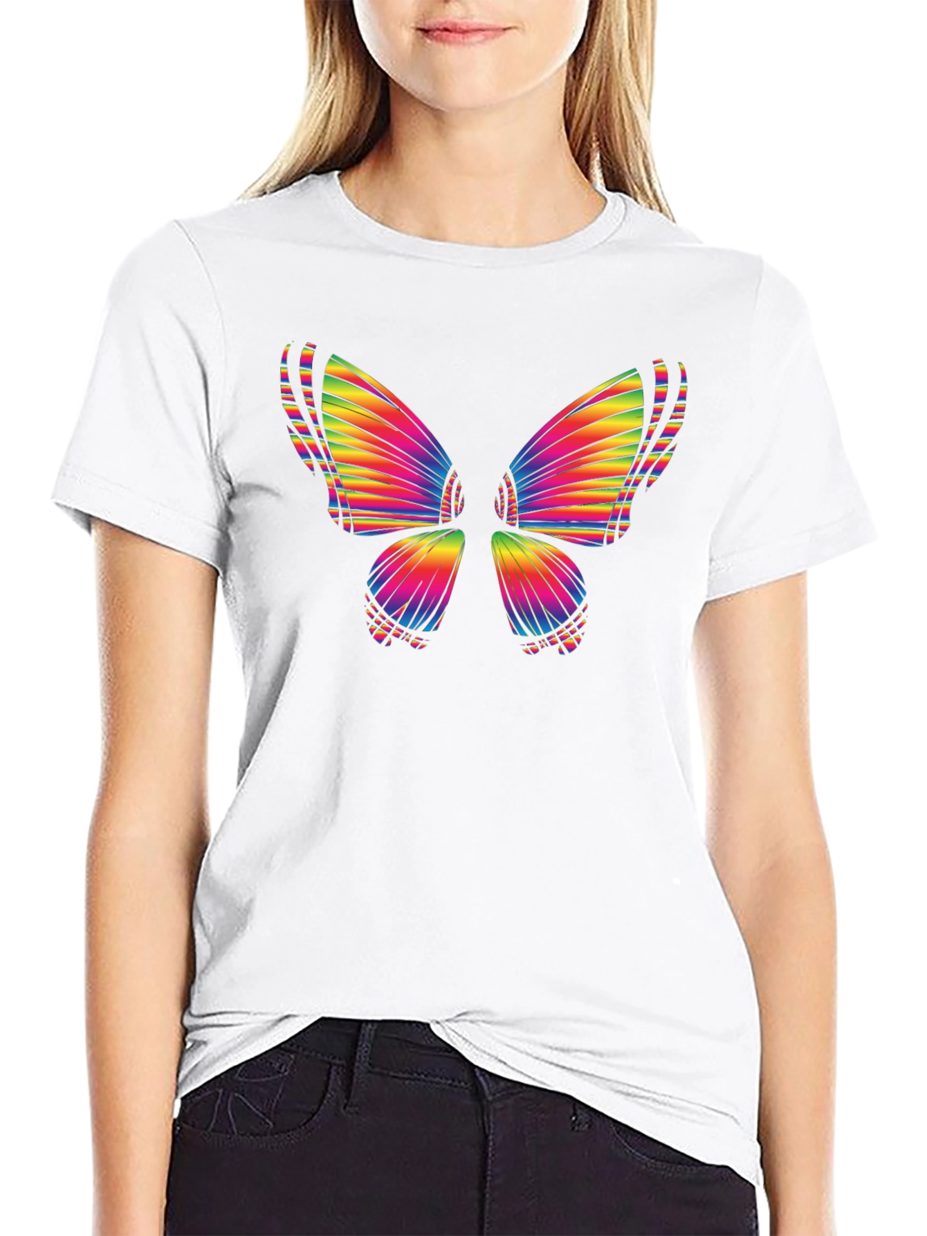 Rainbow Butterfly Graphic Tee - Casual Cotton T-Shirt