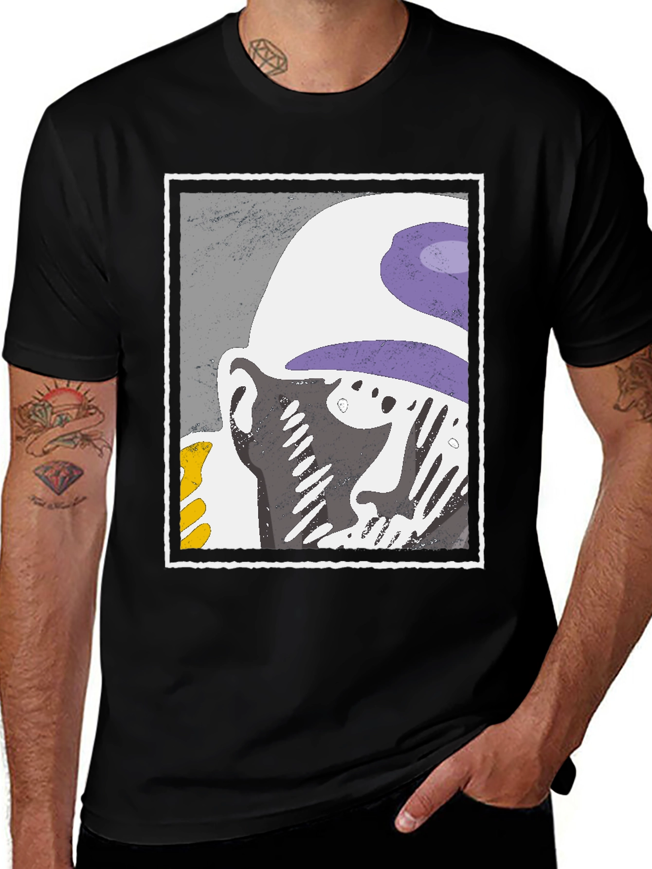 Abstract Face Graphic Tee - Black