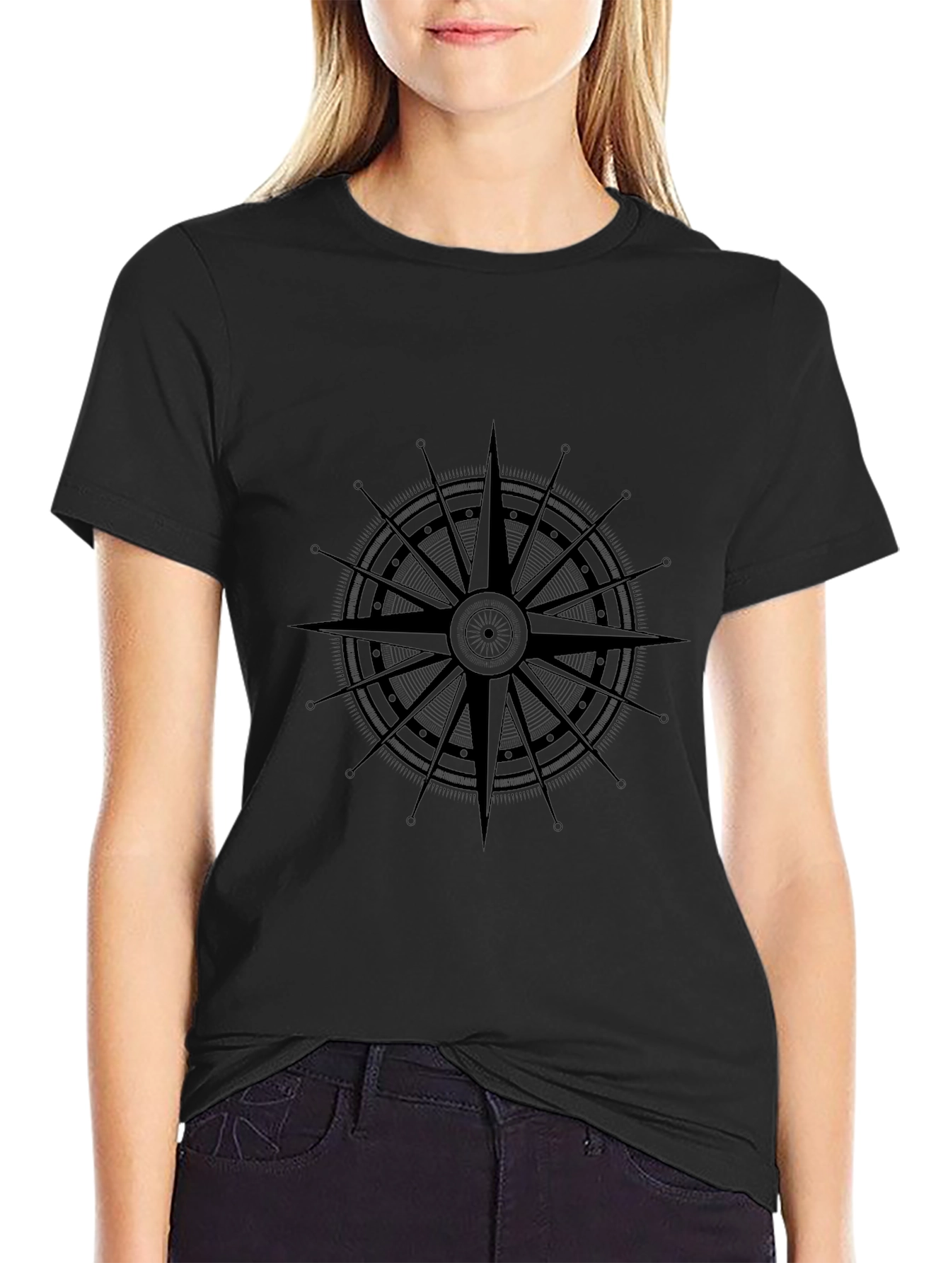 Nautical Compass Rose Graphic Black T-Shirt