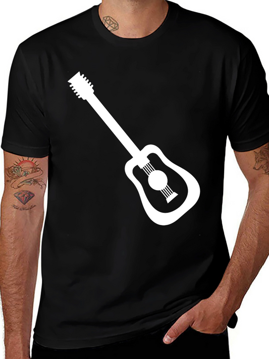 Guitar Graphic Tee - Black Cotton Casual T-Shirt