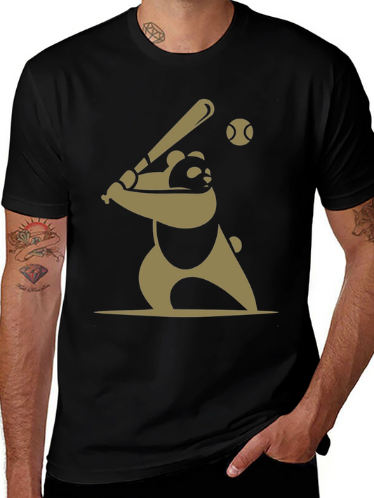 Panda Baseball Graphic Tee - Casual Cotton T-Shirt