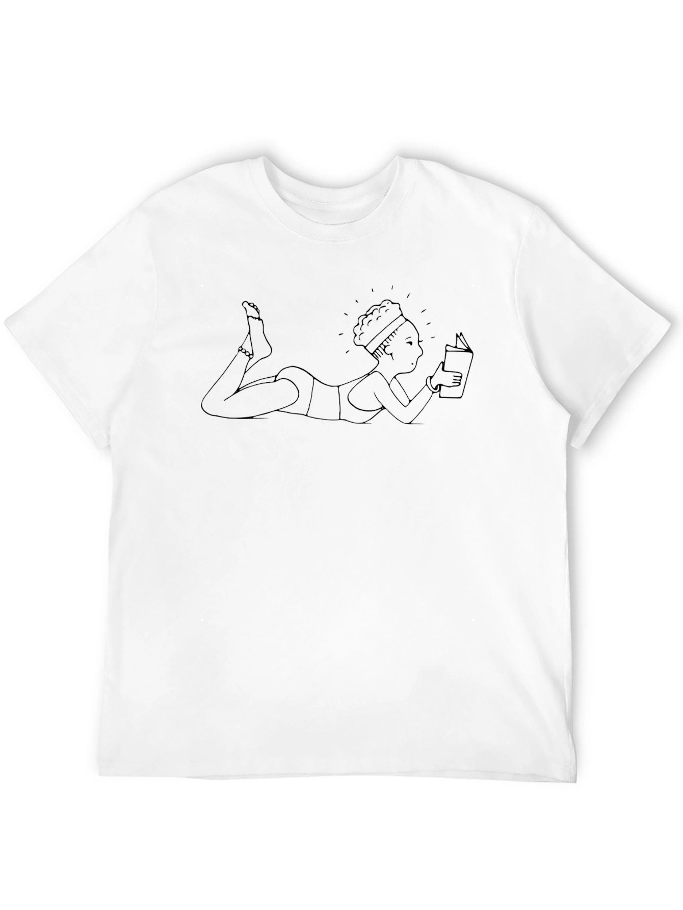 Reading Woman Line Art Black T-Shirt