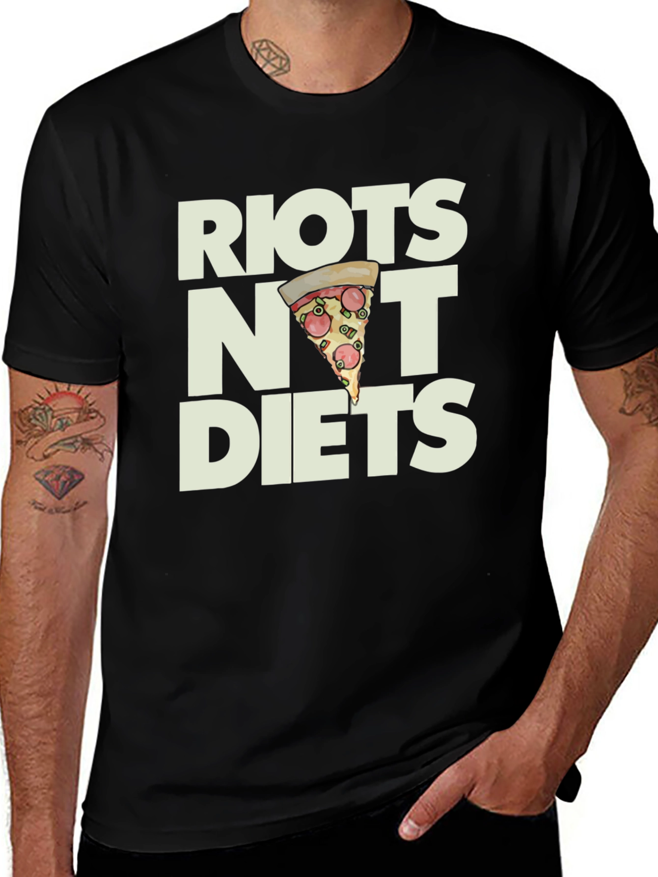 Riots Not Diets Pizza Graphic T-Shirt