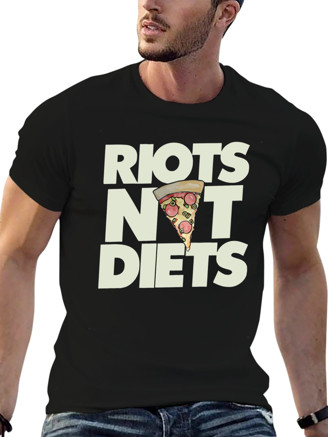 Riots Not Diets Pizza Graphic T-Shirt