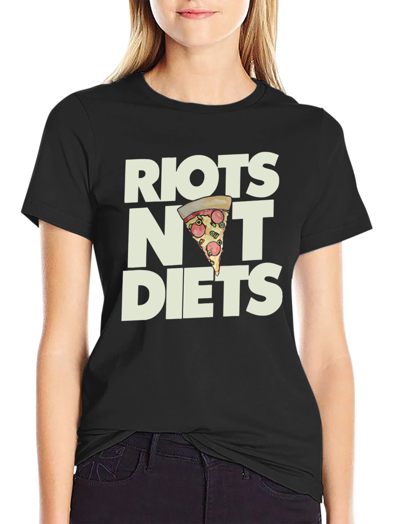 Riots Not Diets Pizza Graphic T-Shirt