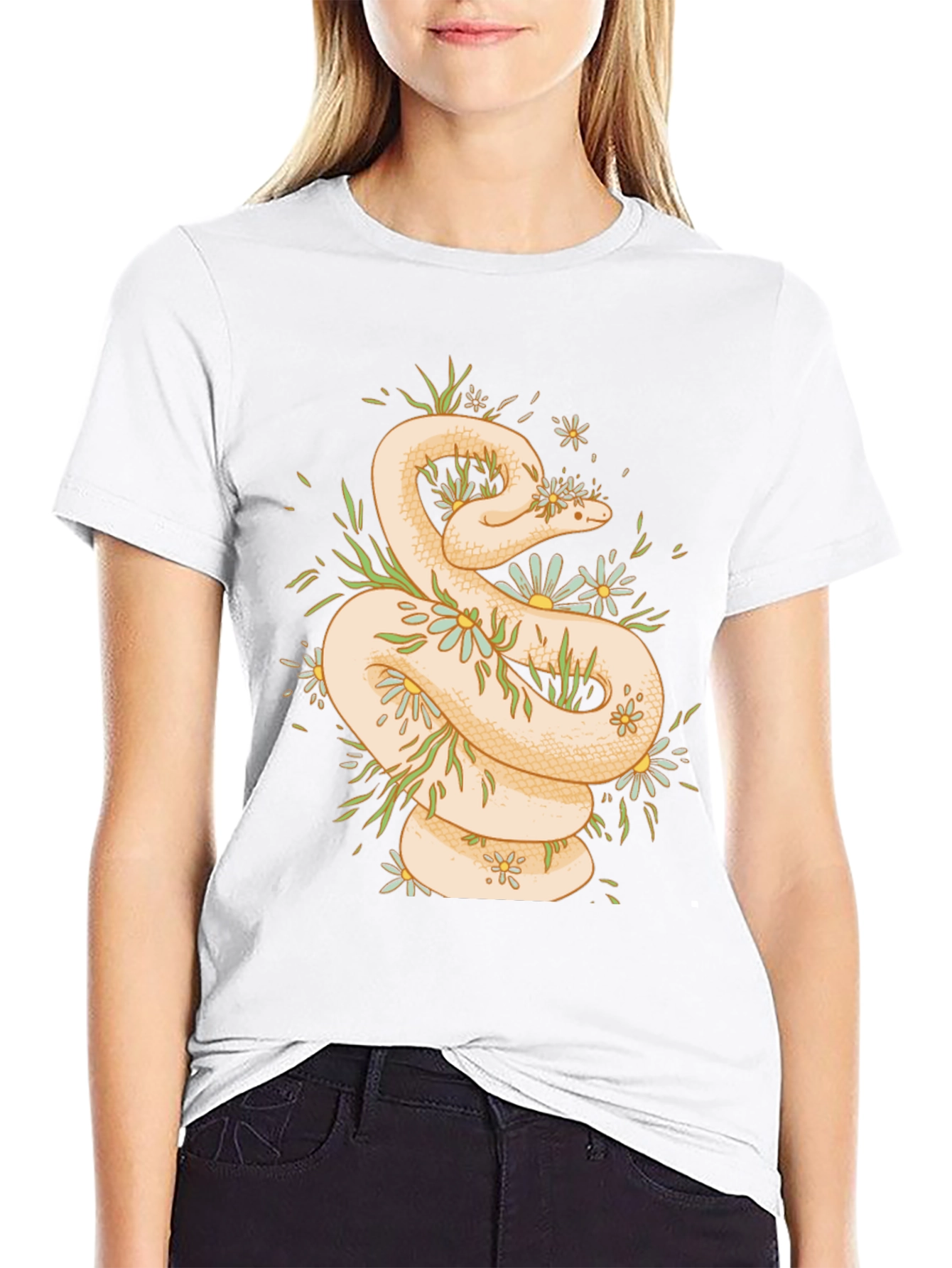 Snake & Flowers Graphic T-Shirt - Black