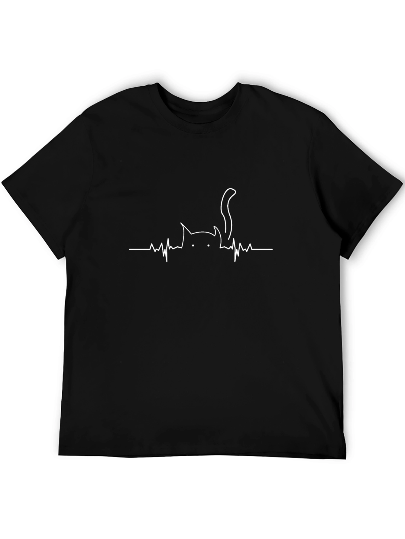 Cat Heartbeat T-Shirt - Black Unique Design