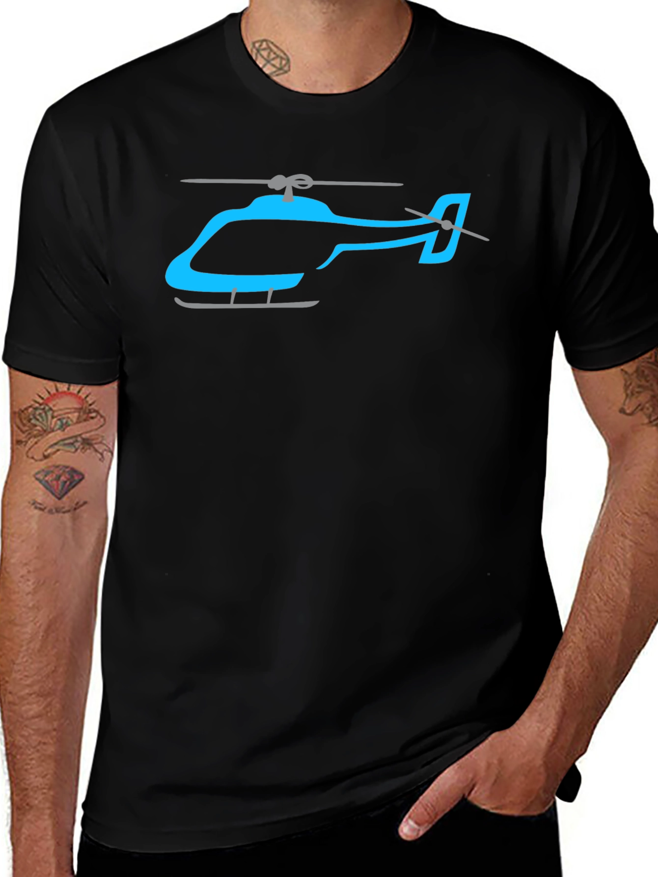 Helicopter Graphic Tee - Casual Black T-Shirt