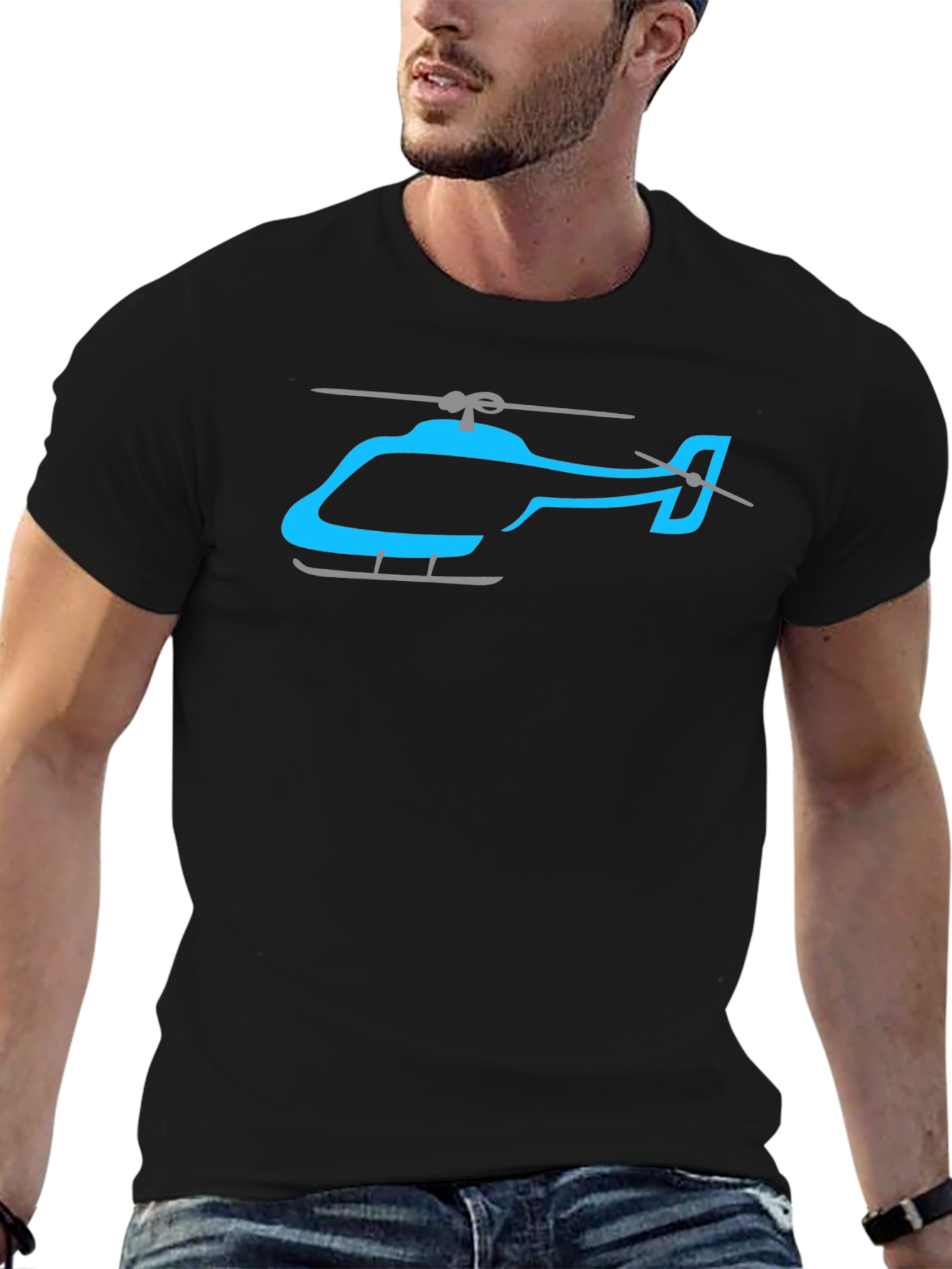 Helicopter Graphic Tee - Casual Black T-Shirt