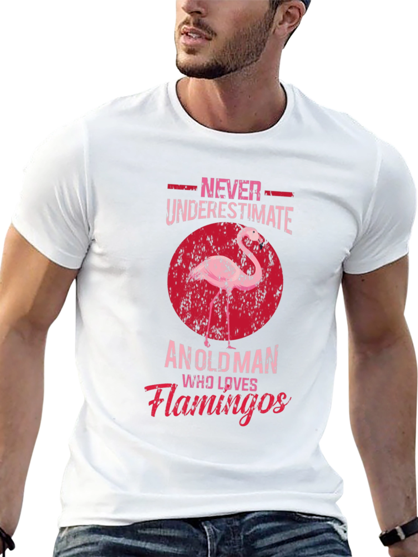 Flamingo Old Man Graphic T-Shirt
