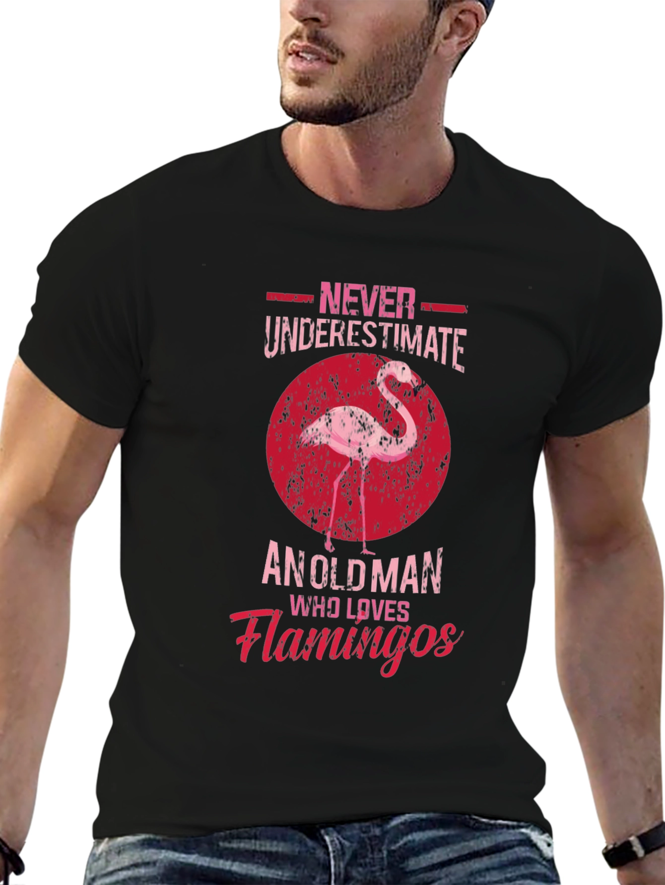 Flamingo Old Man Graphic T-Shirt