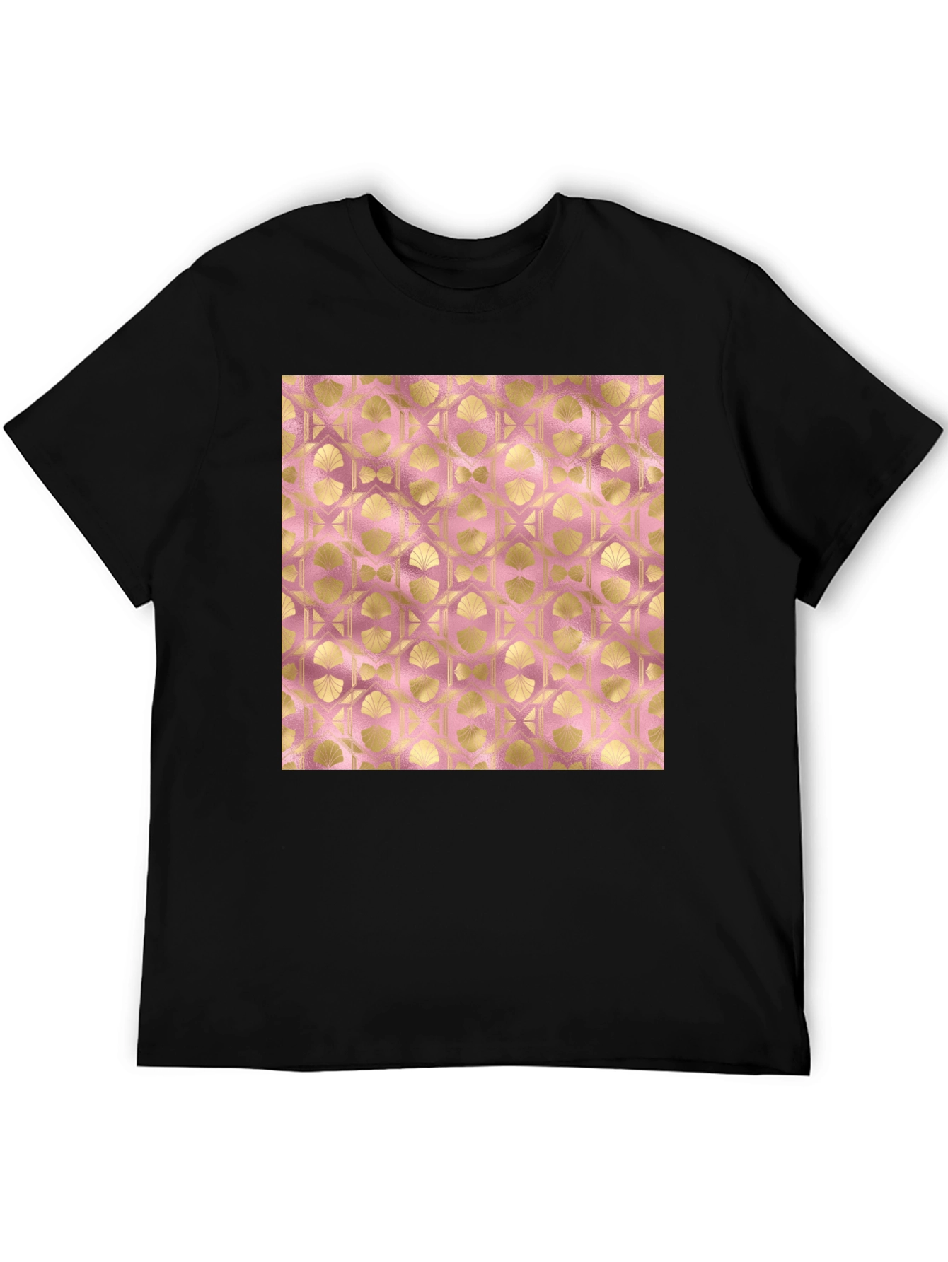 Gold Art Deco Pattern Black T-Shirt