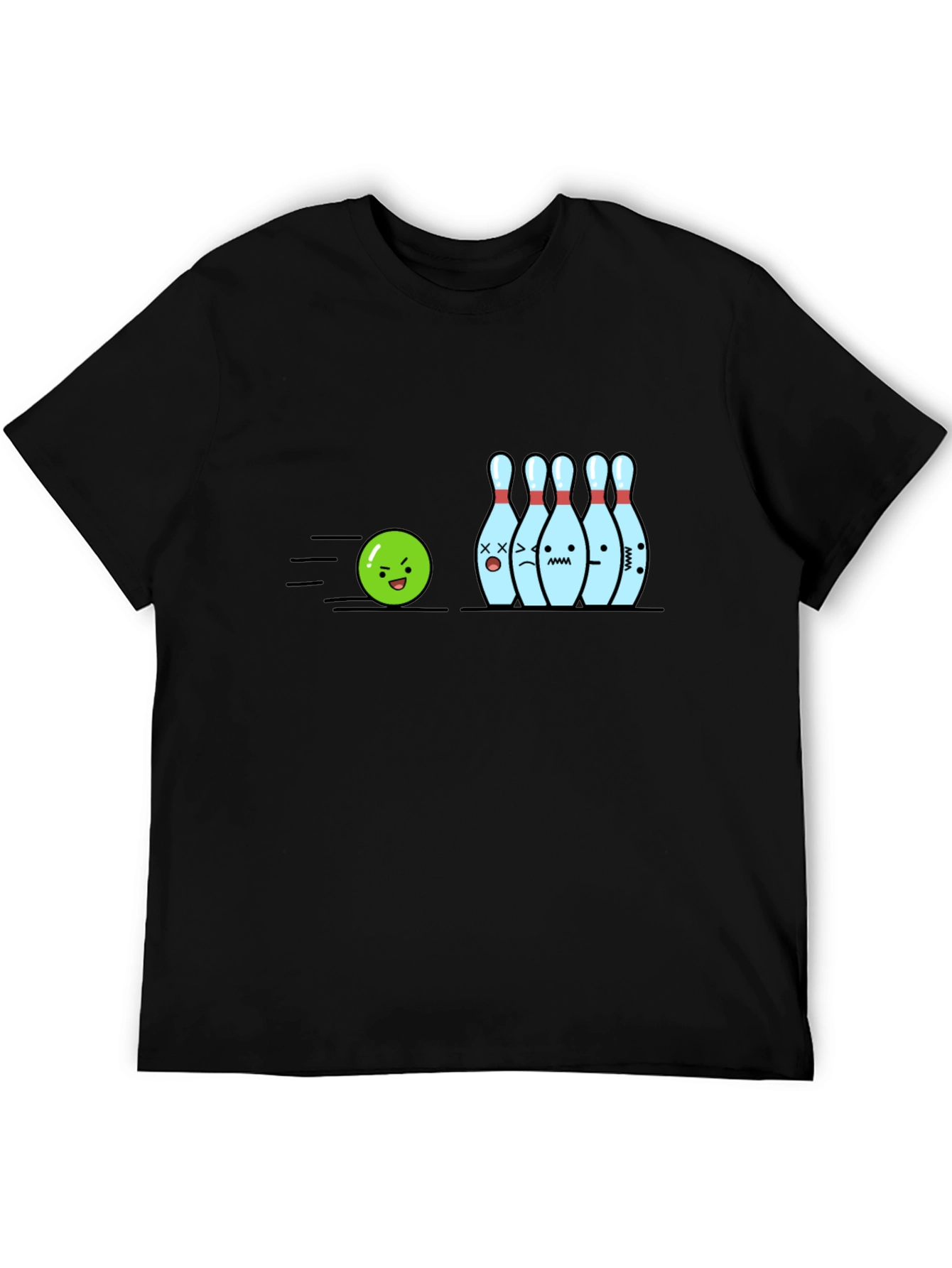 Bowling Strike Cartoon Graphic Tee - Black