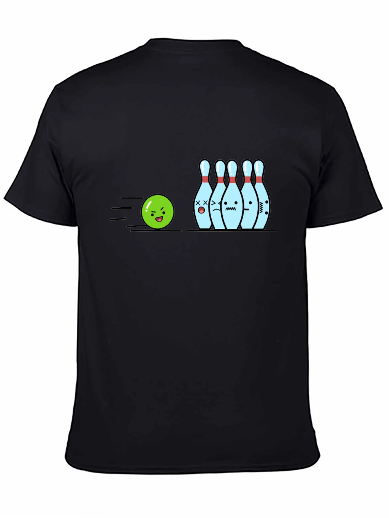 Bowling Strike Cartoon Graphic Tee - Black