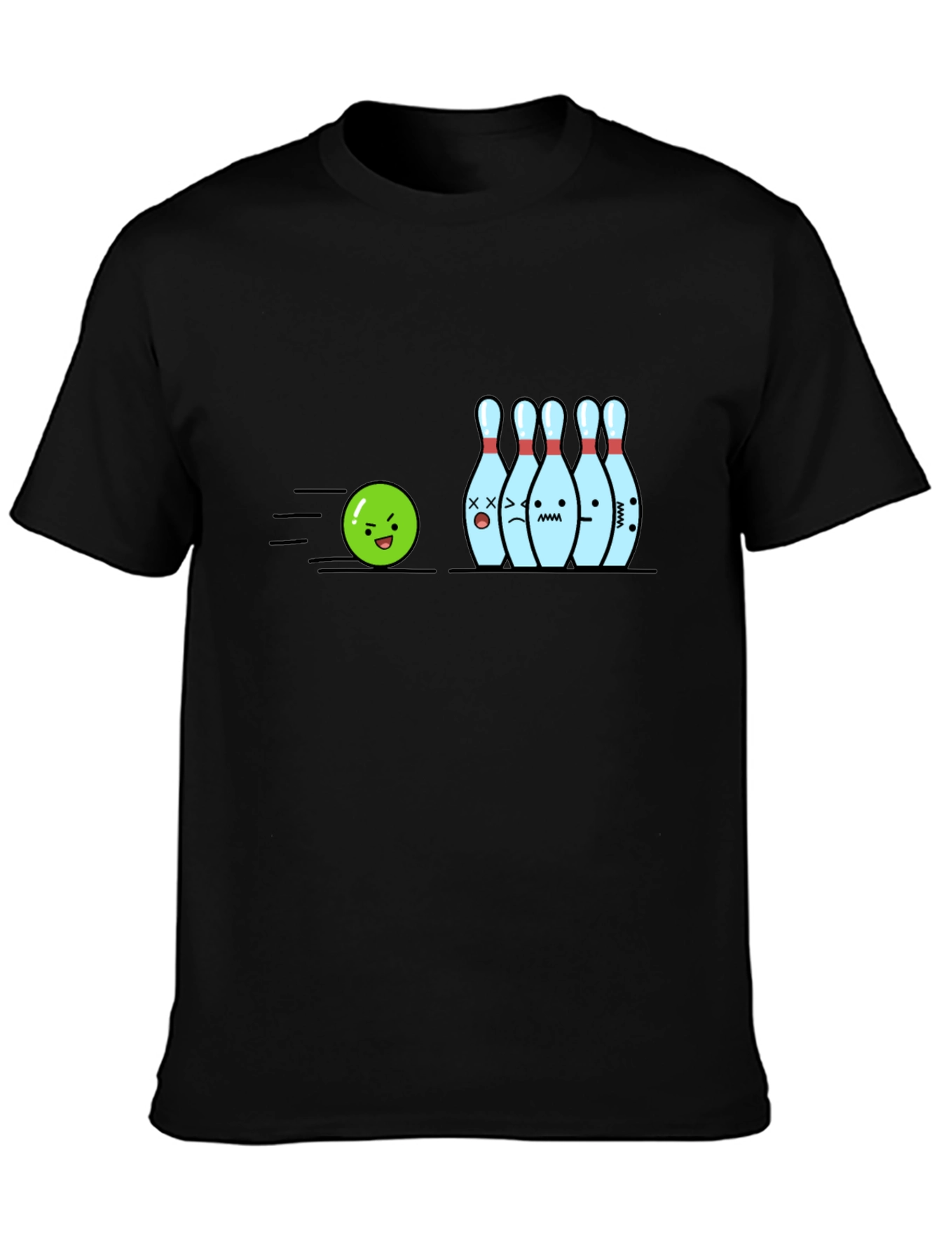 Bowling Strike Cartoon Graphic Tee - Black