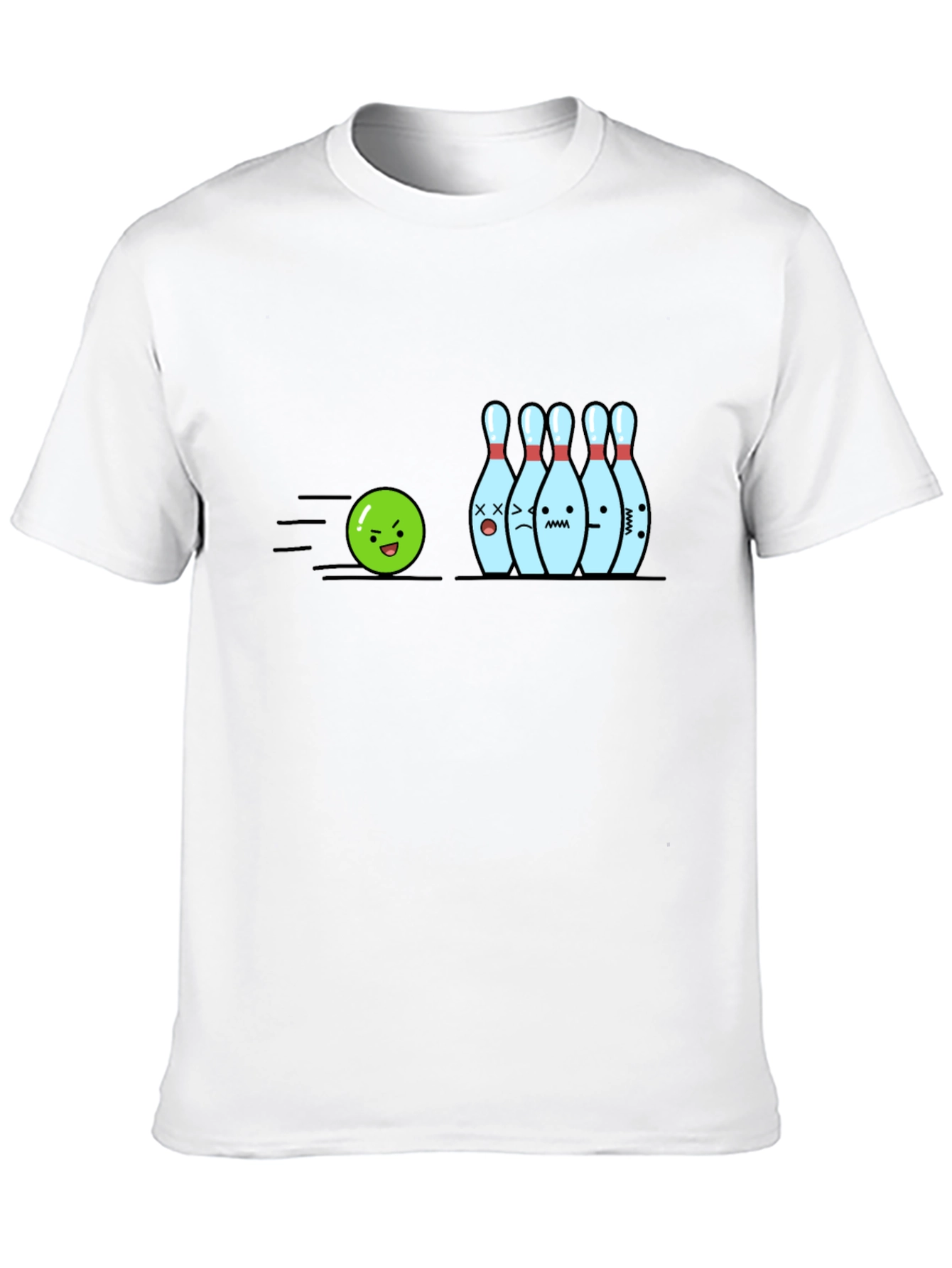 Bowling Strike Cartoon Graphic Tee - Black
