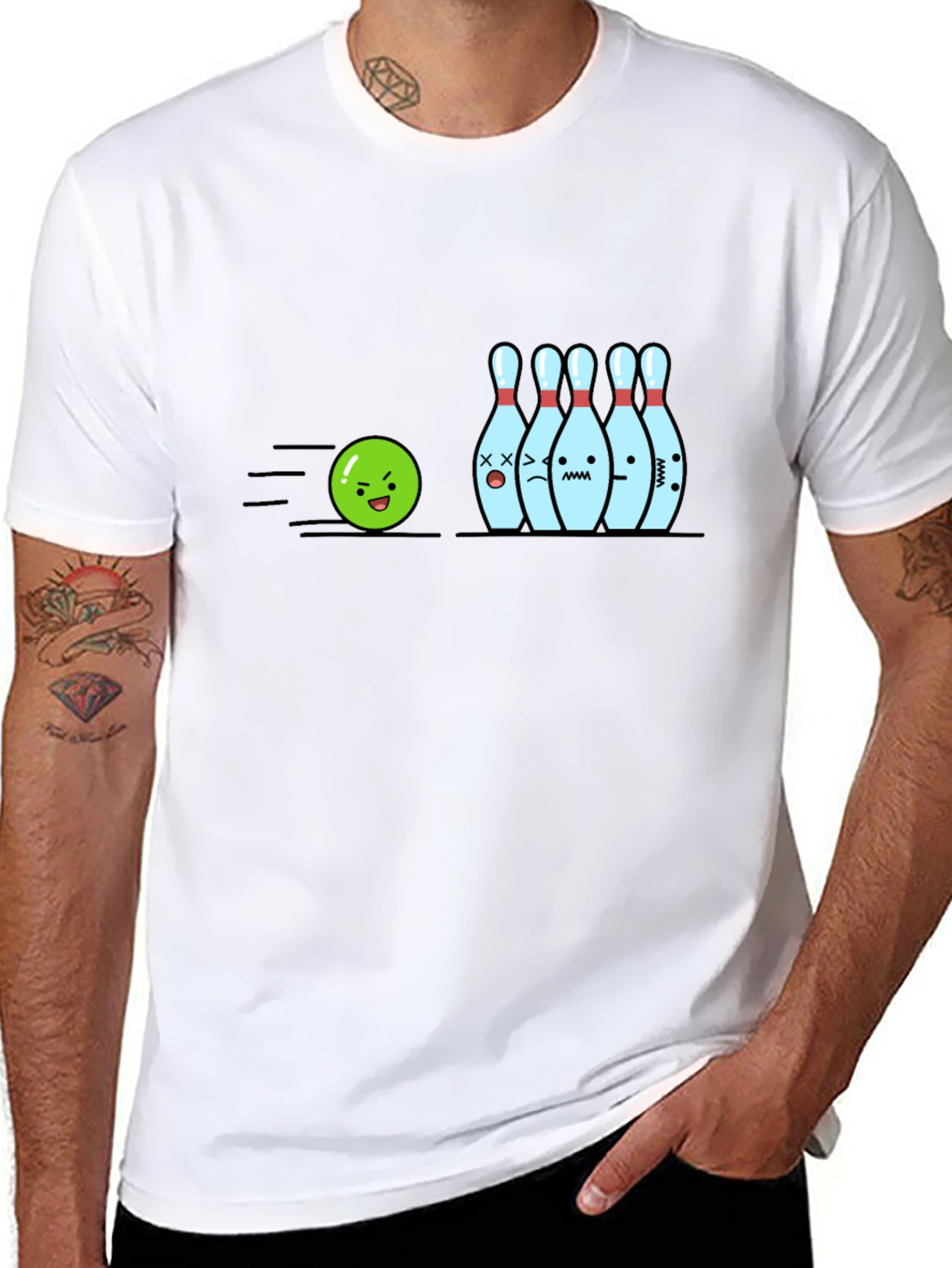 Bowling Strike Cartoon Graphic Tee - Black