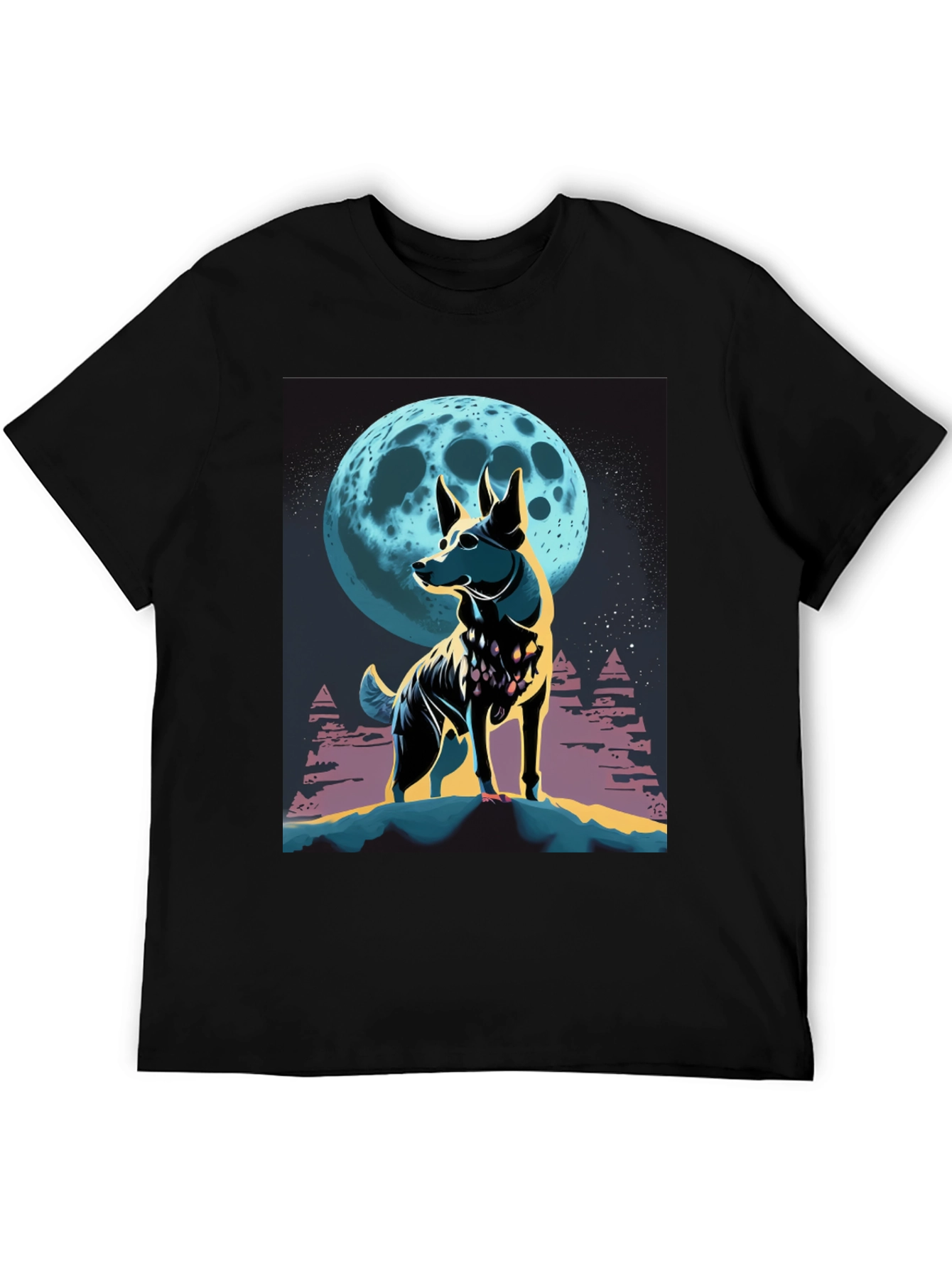 Dog Moon Graphic Tee - Stylish Mens Black T-Shirt