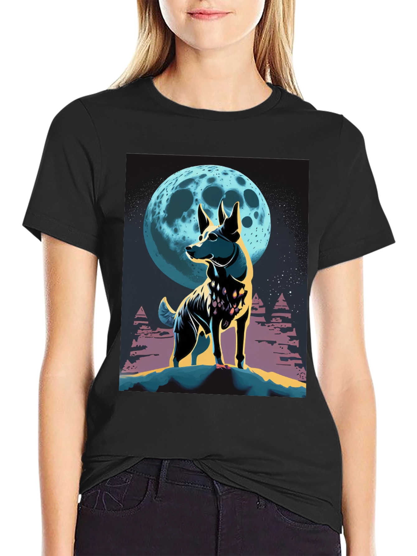 Dog Moon Graphic Tee - Stylish Mens Black T-Shirt