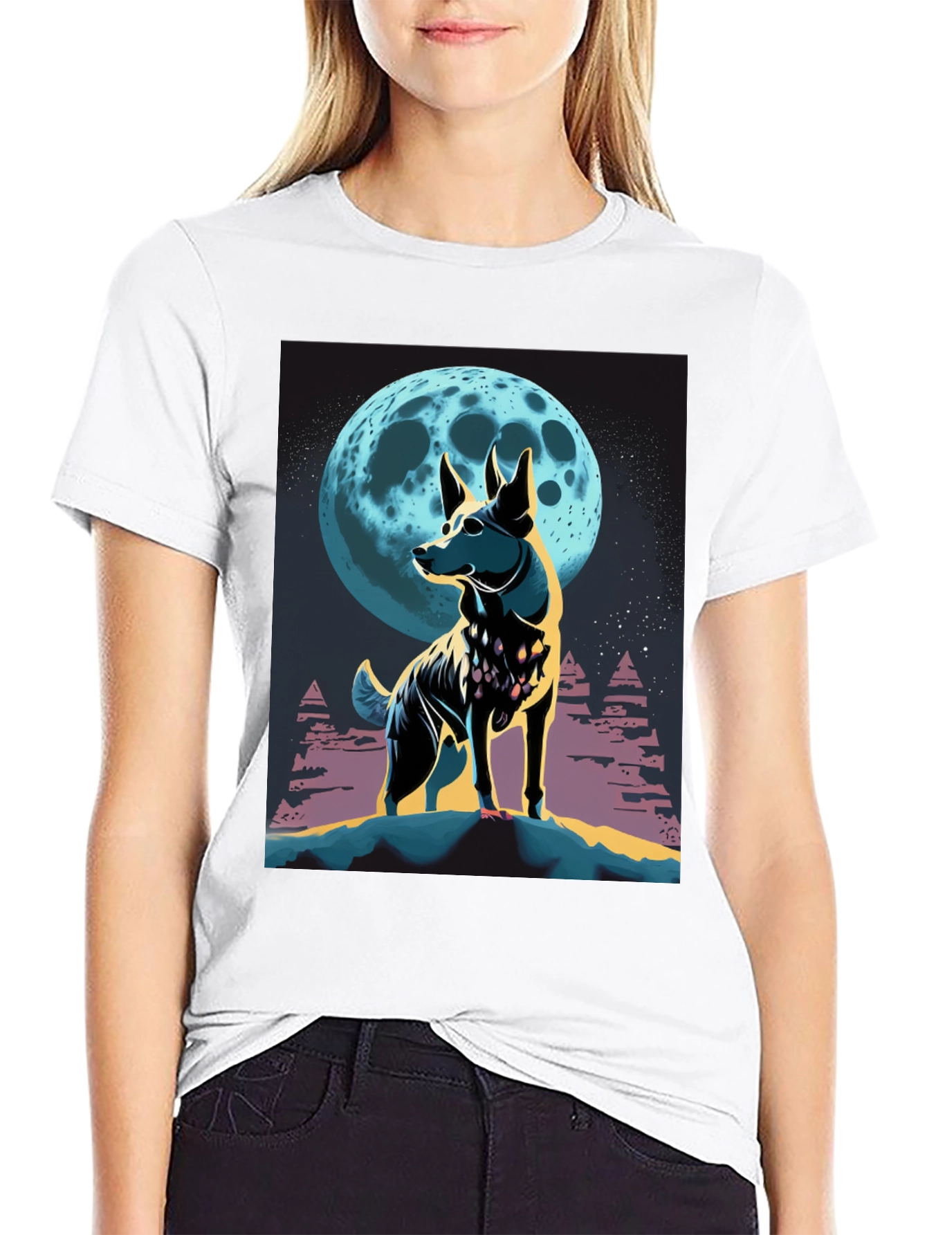 Dog Moon Graphic Tee - Stylish Mens Black T-Shirt