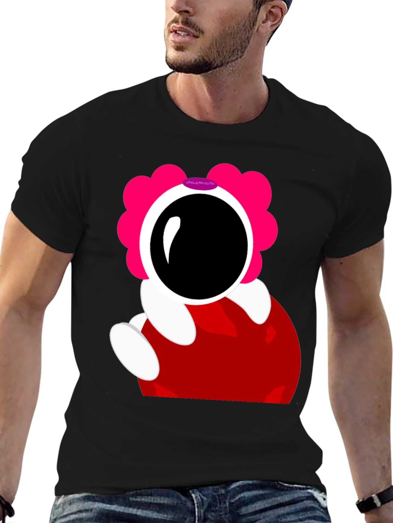 Astronaut Cartoon Graphic T-Shirt - Black Cotton Tee