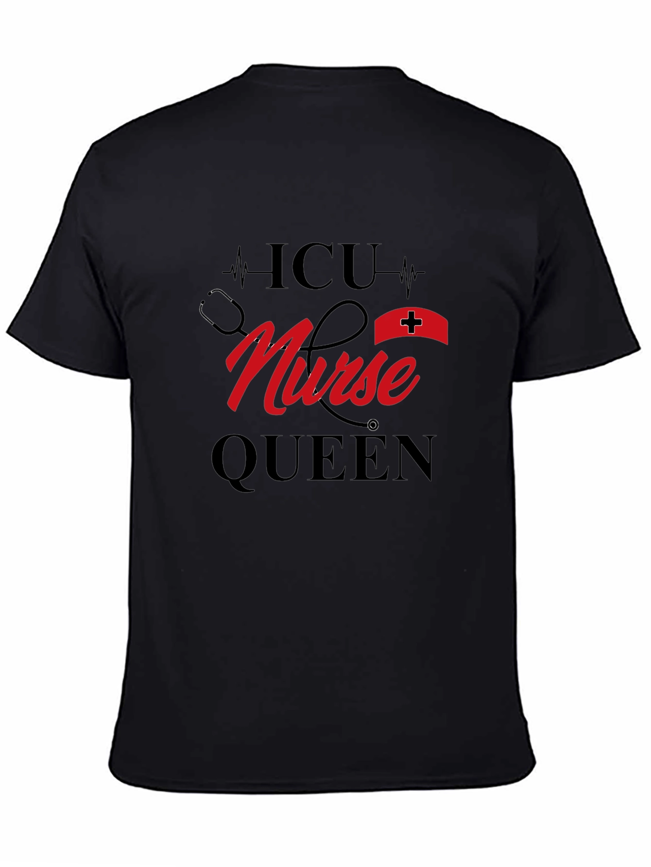 ICU Nurse Queen Black Graphic T-Shirt