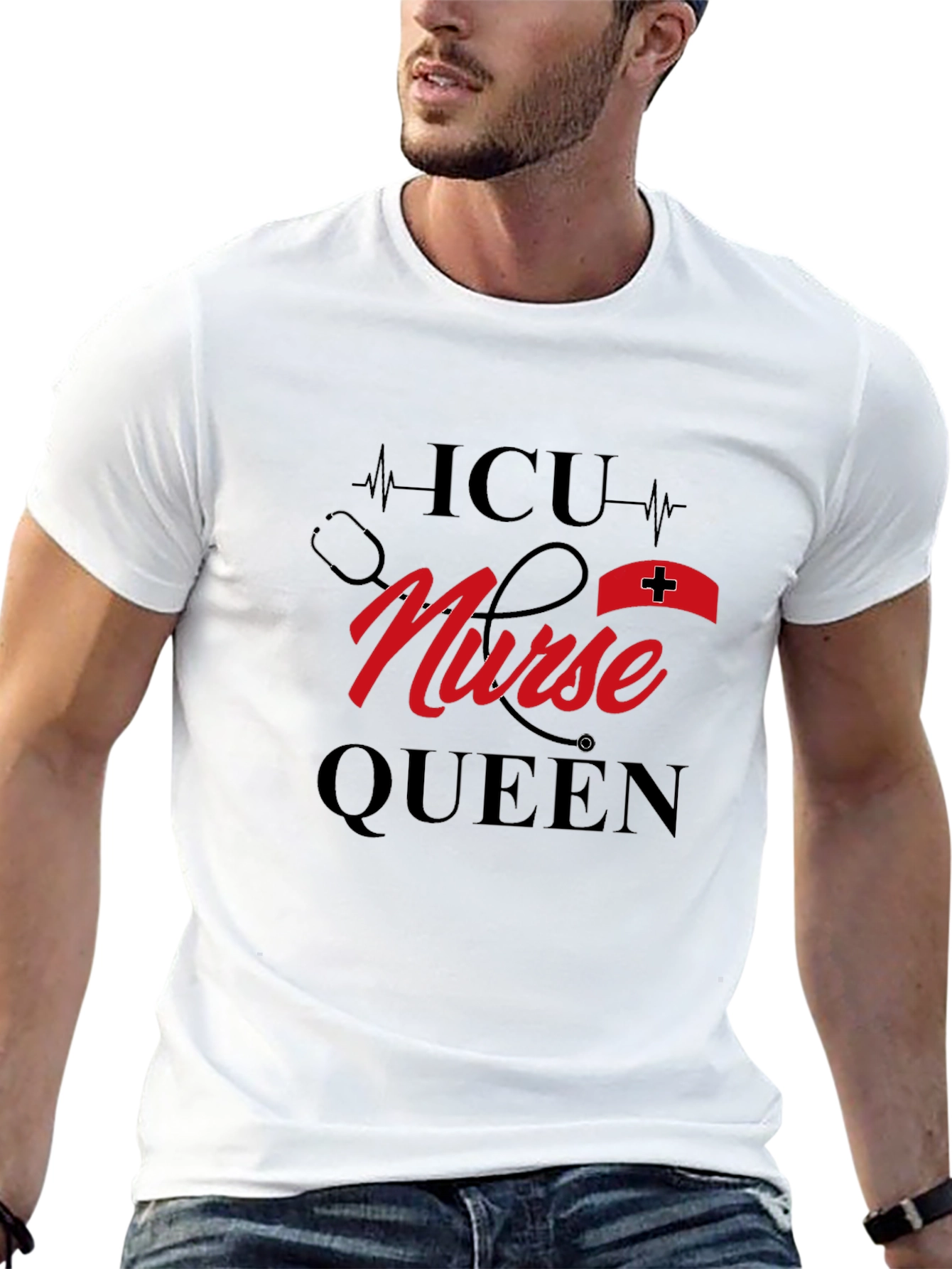 ICU Nurse Queen Black Graphic T-Shirt