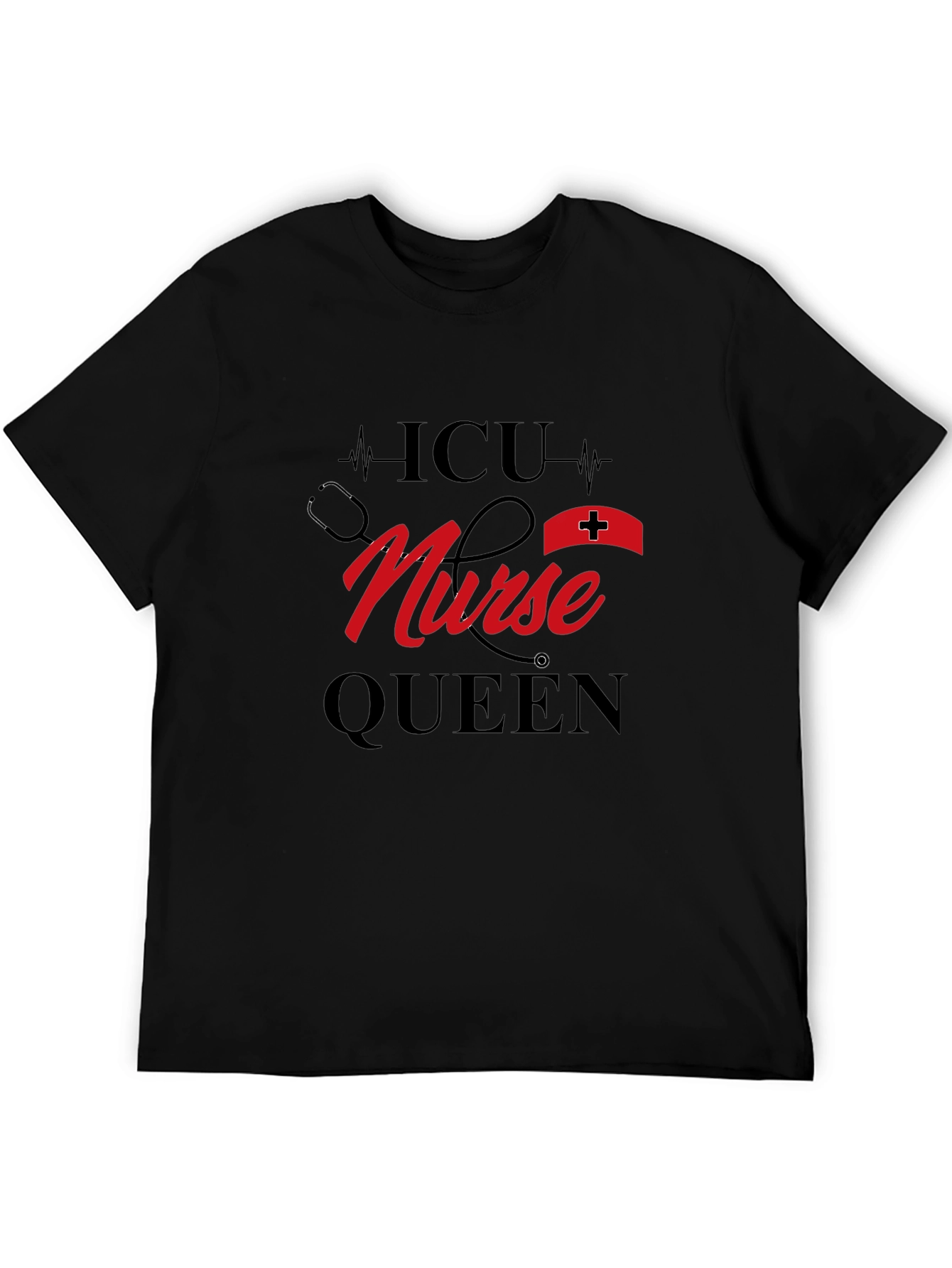 ICU Nurse Queen Black Graphic T-Shirt