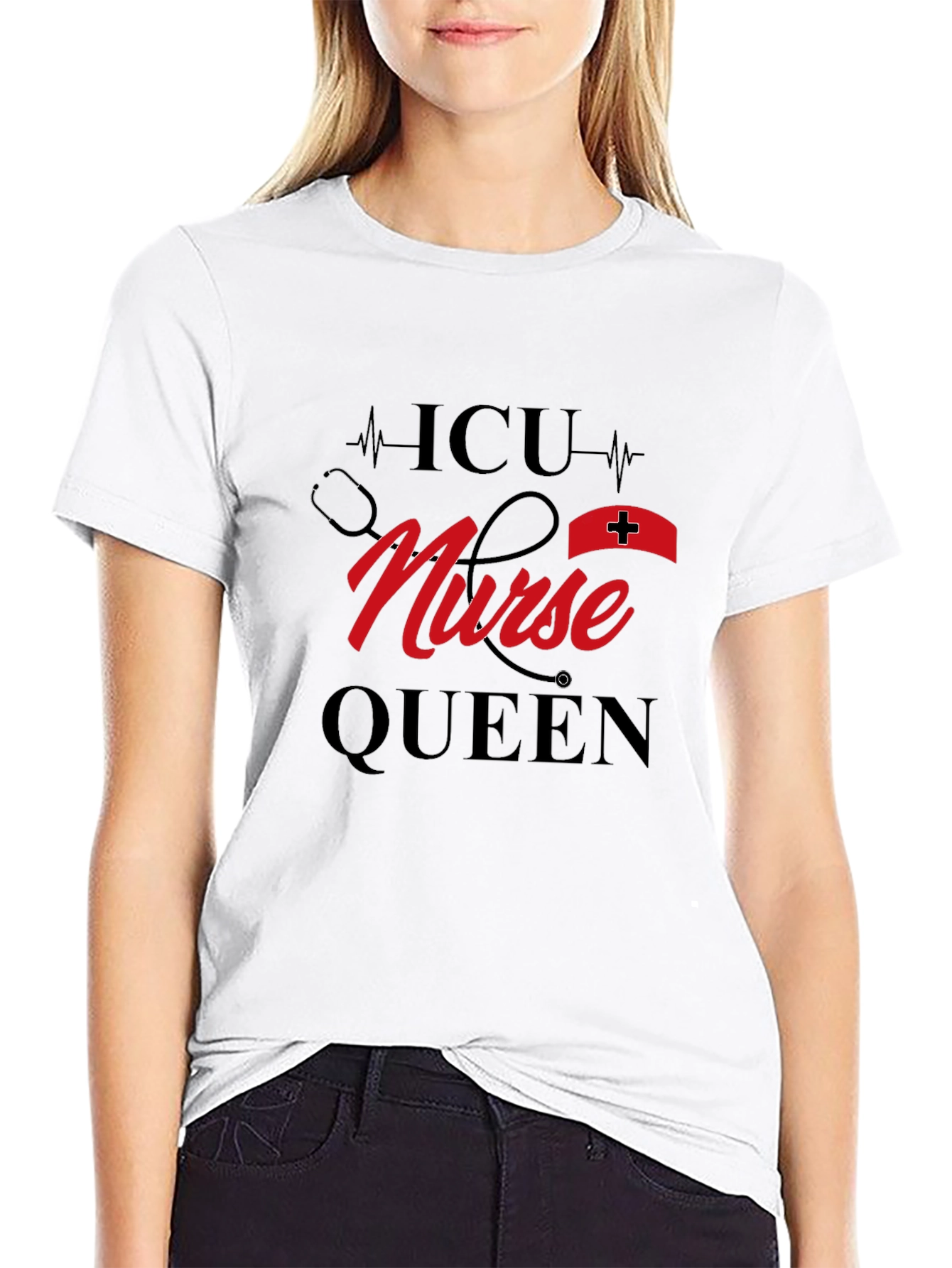 ICU Nurse Queen Black Graphic T-Shirt