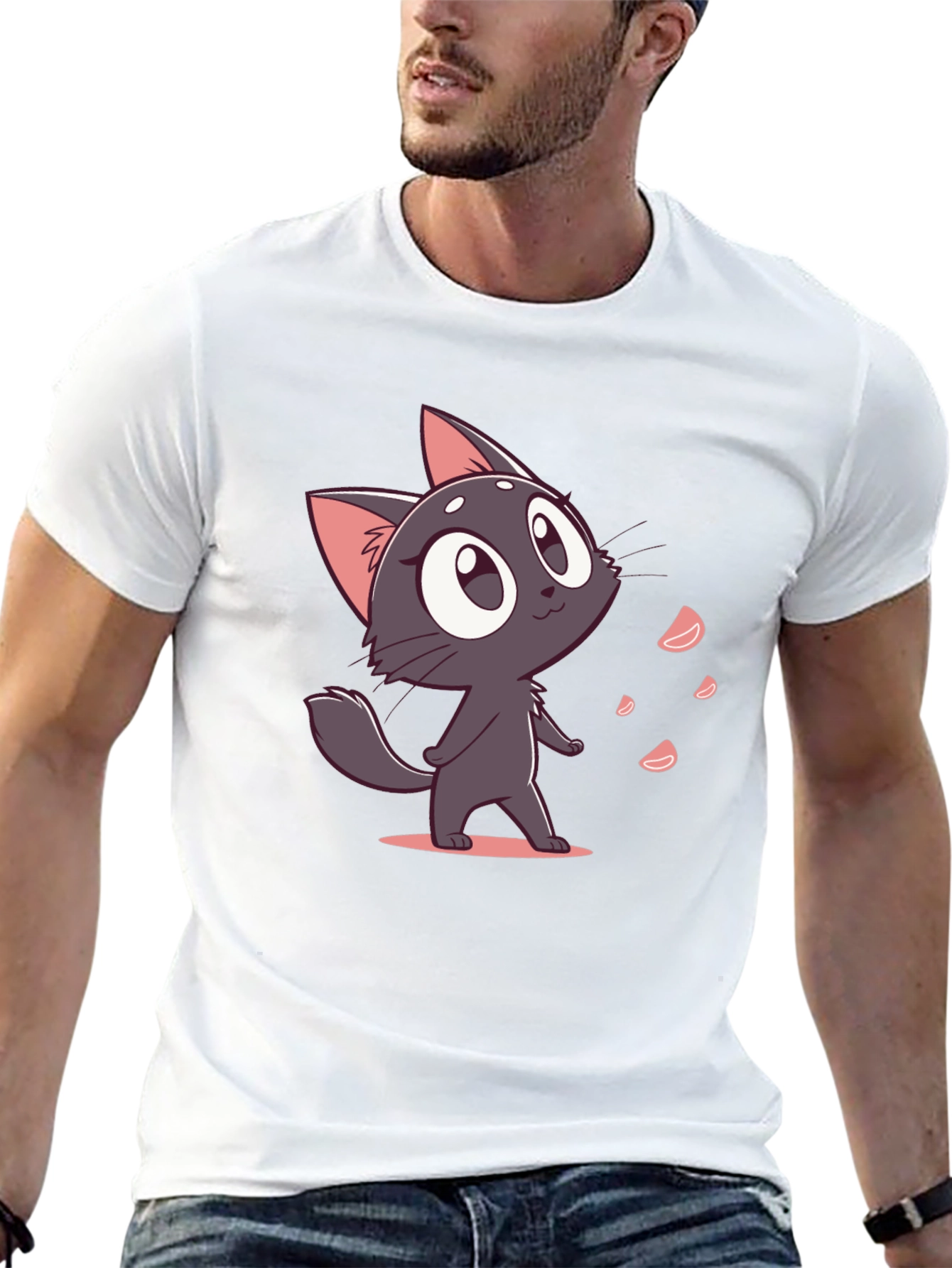 Cute Cartoon Cat Black T-Shirt
