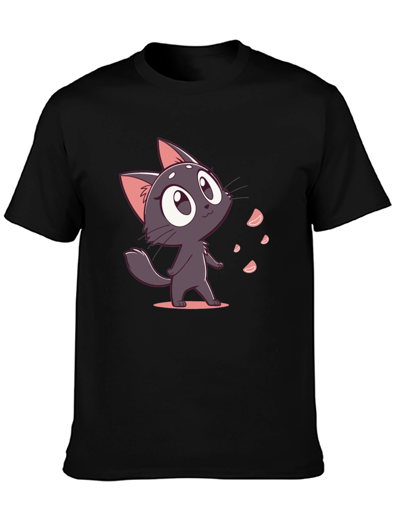 Cute Cartoon Cat Black T-Shirt