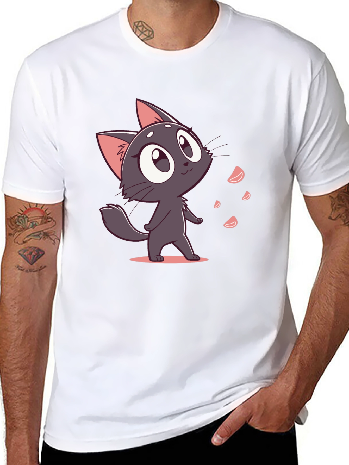 Cute Cartoon Cat Black T-Shirt