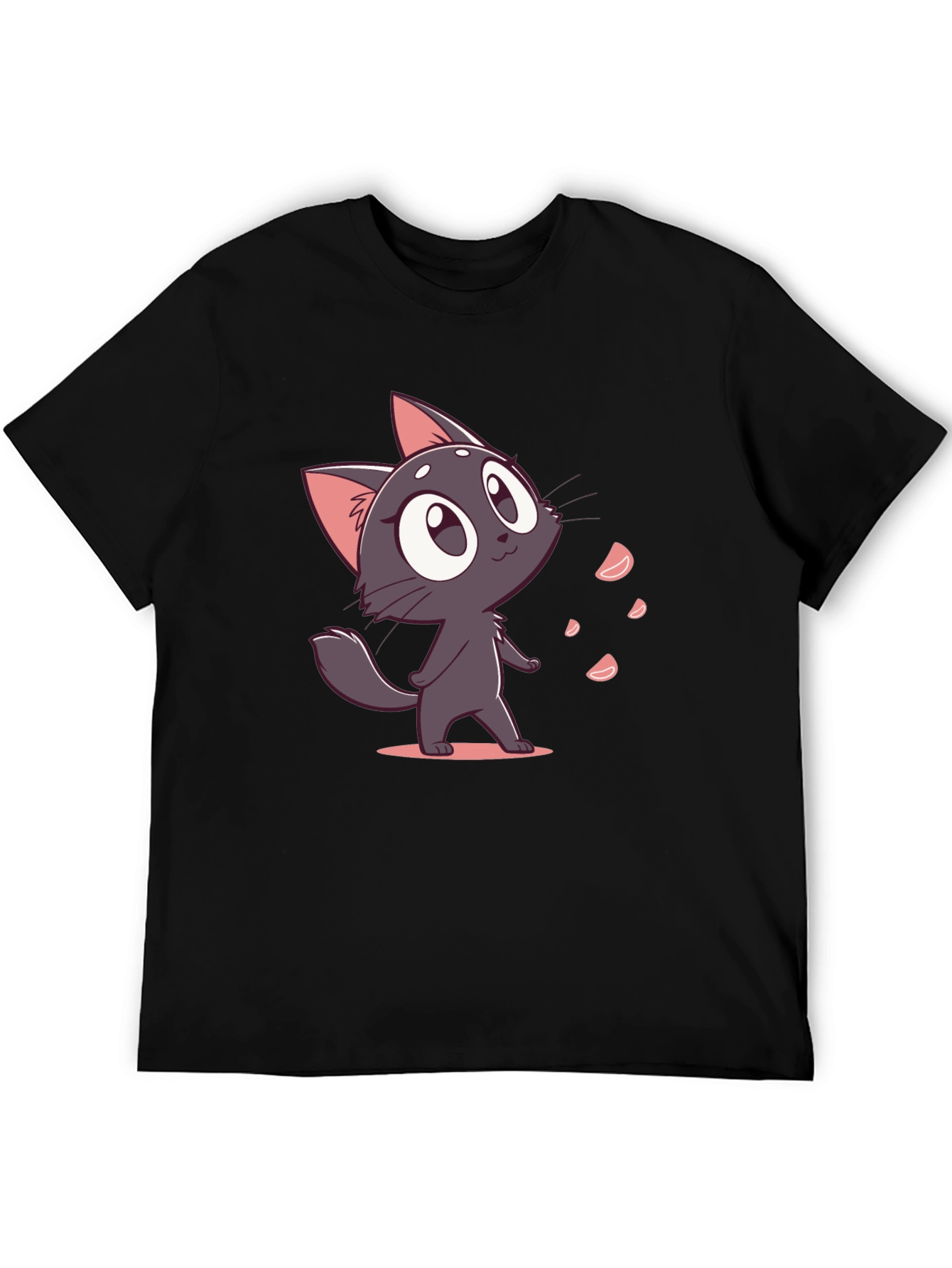 Cute Cartoon Cat Black T-Shirt