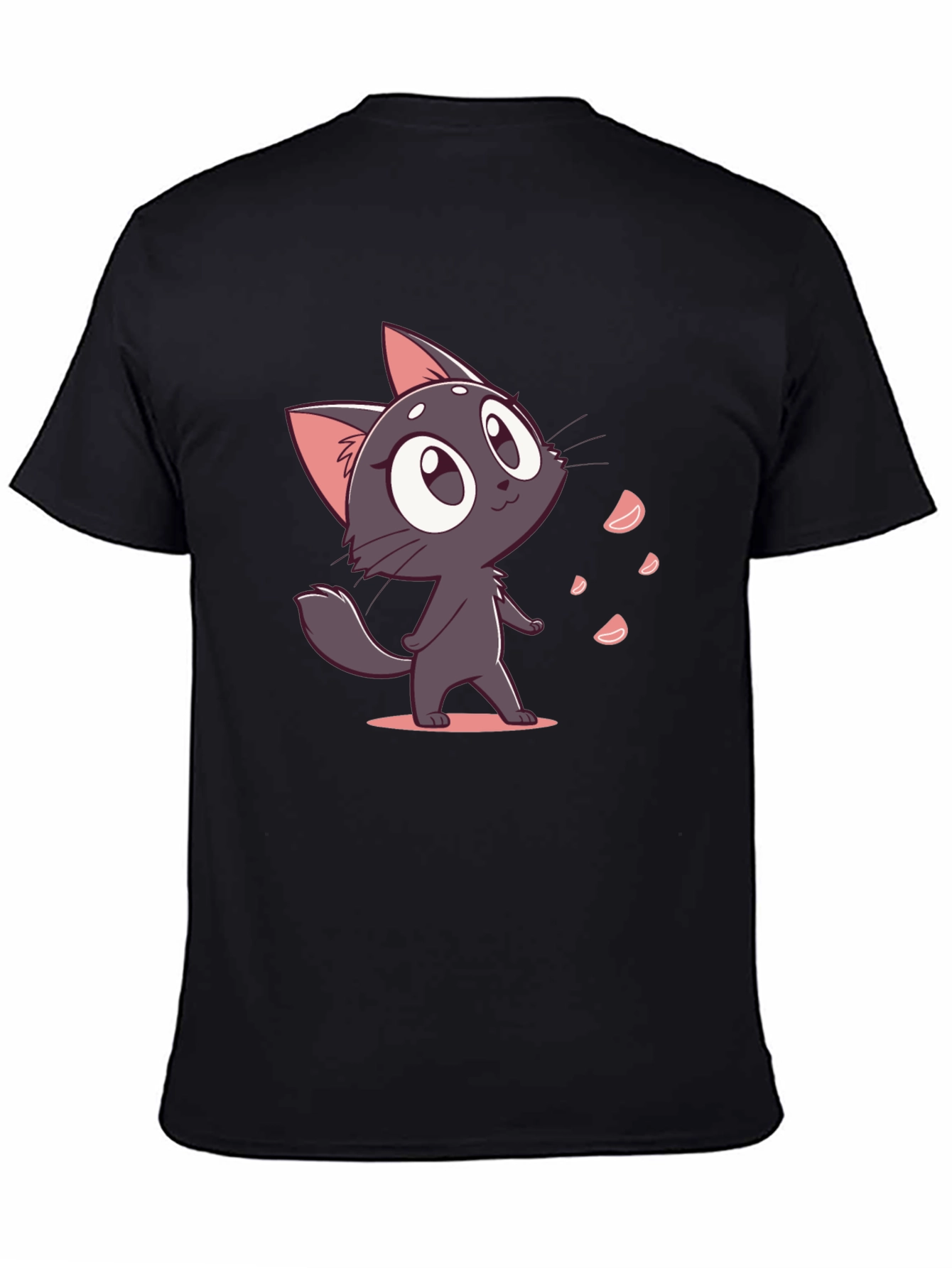 Cute Cartoon Cat Black T-Shirt