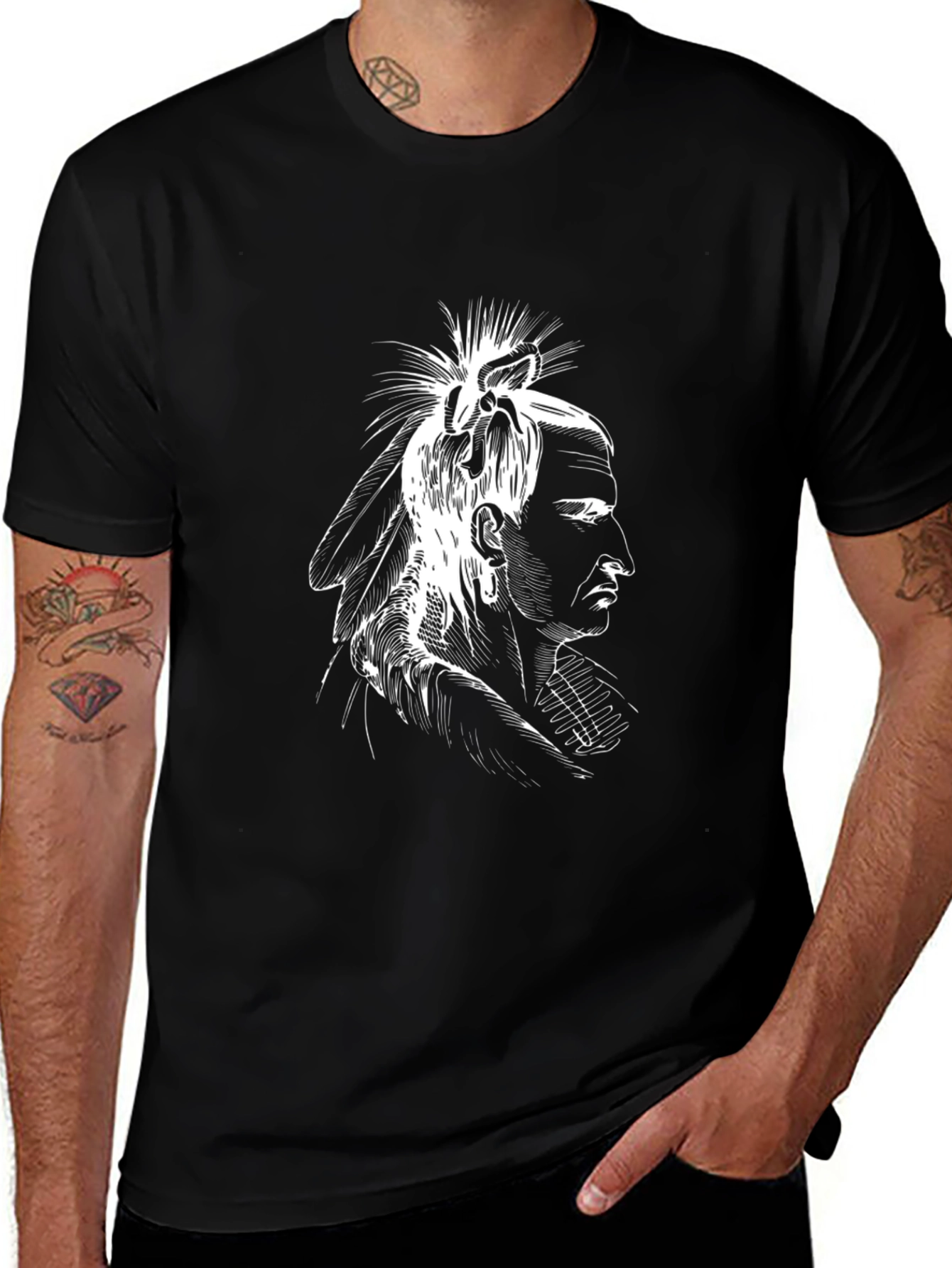 Native American Chief Graphic Tee - Black