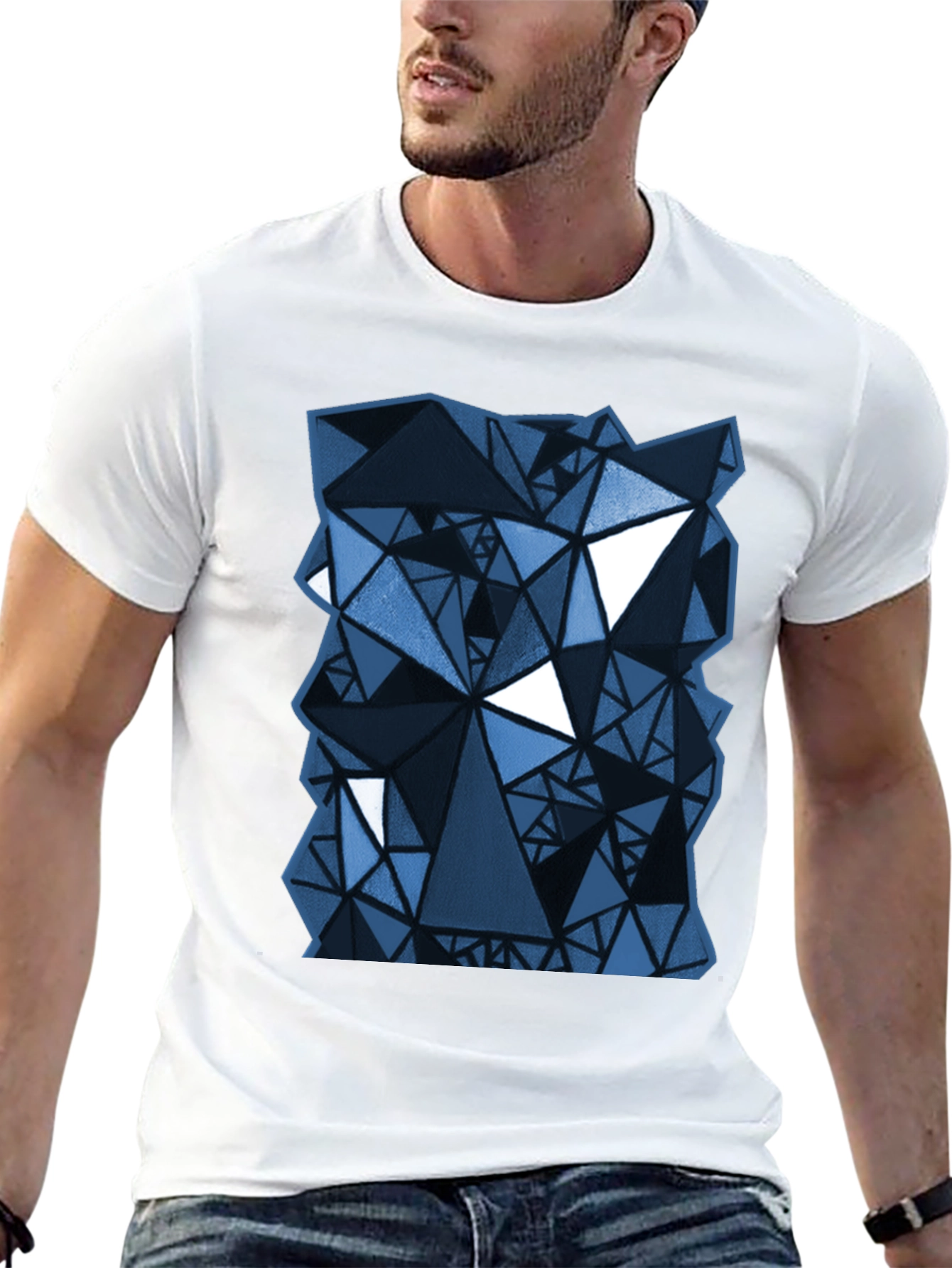 Abstract Geometric Triangle Pattern Black T-Shirt
