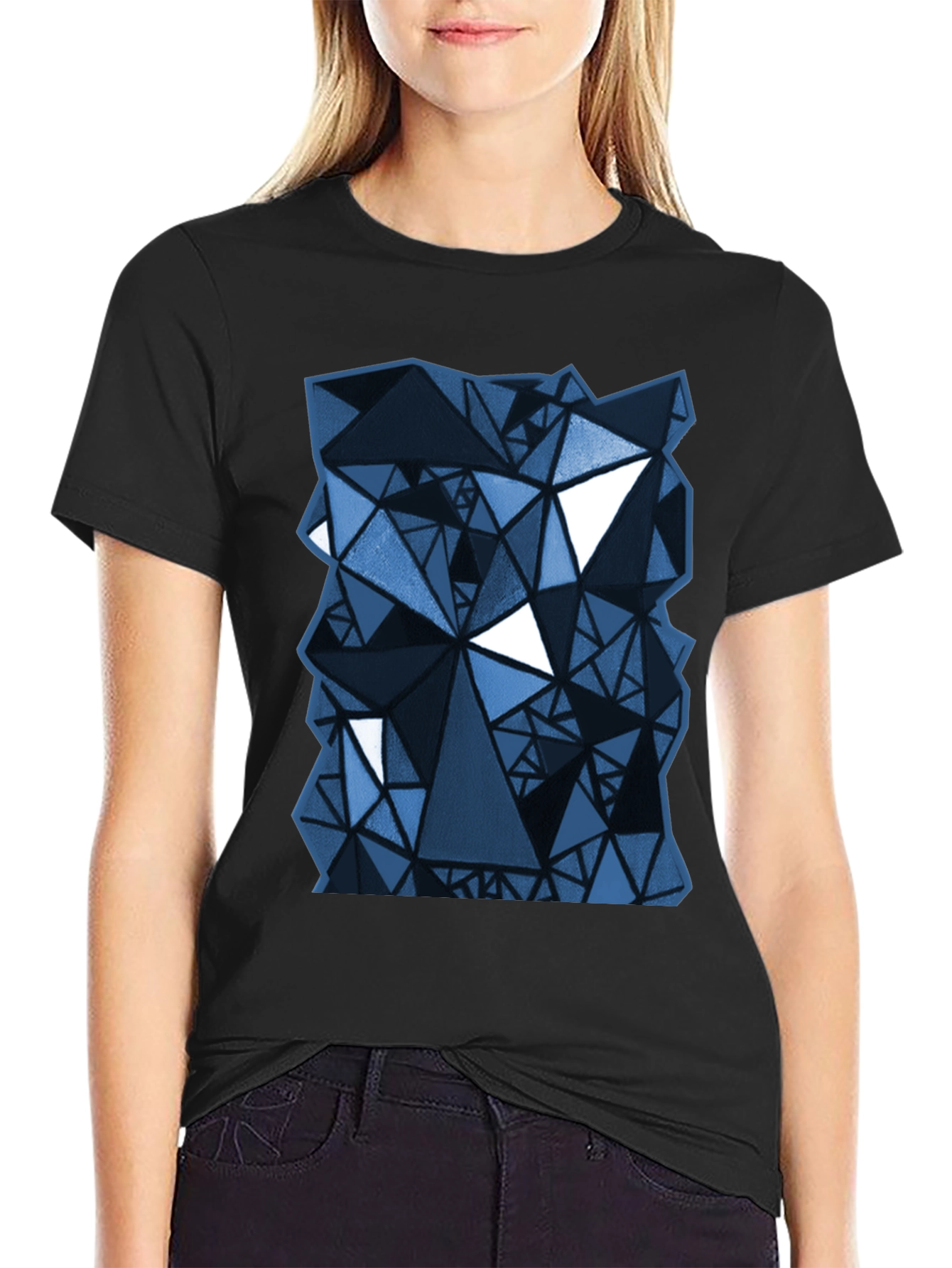 Abstract Geometric Triangle Pattern Black T-Shirt