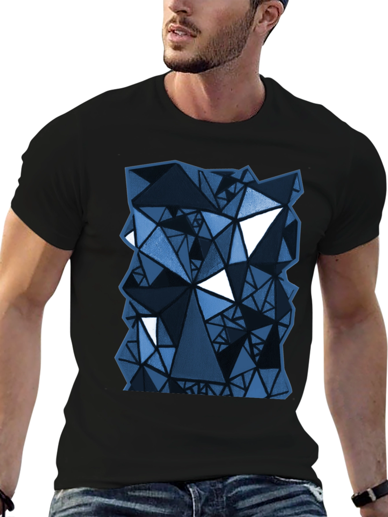 Abstract Geometric Triangle Pattern Black T-Shirt