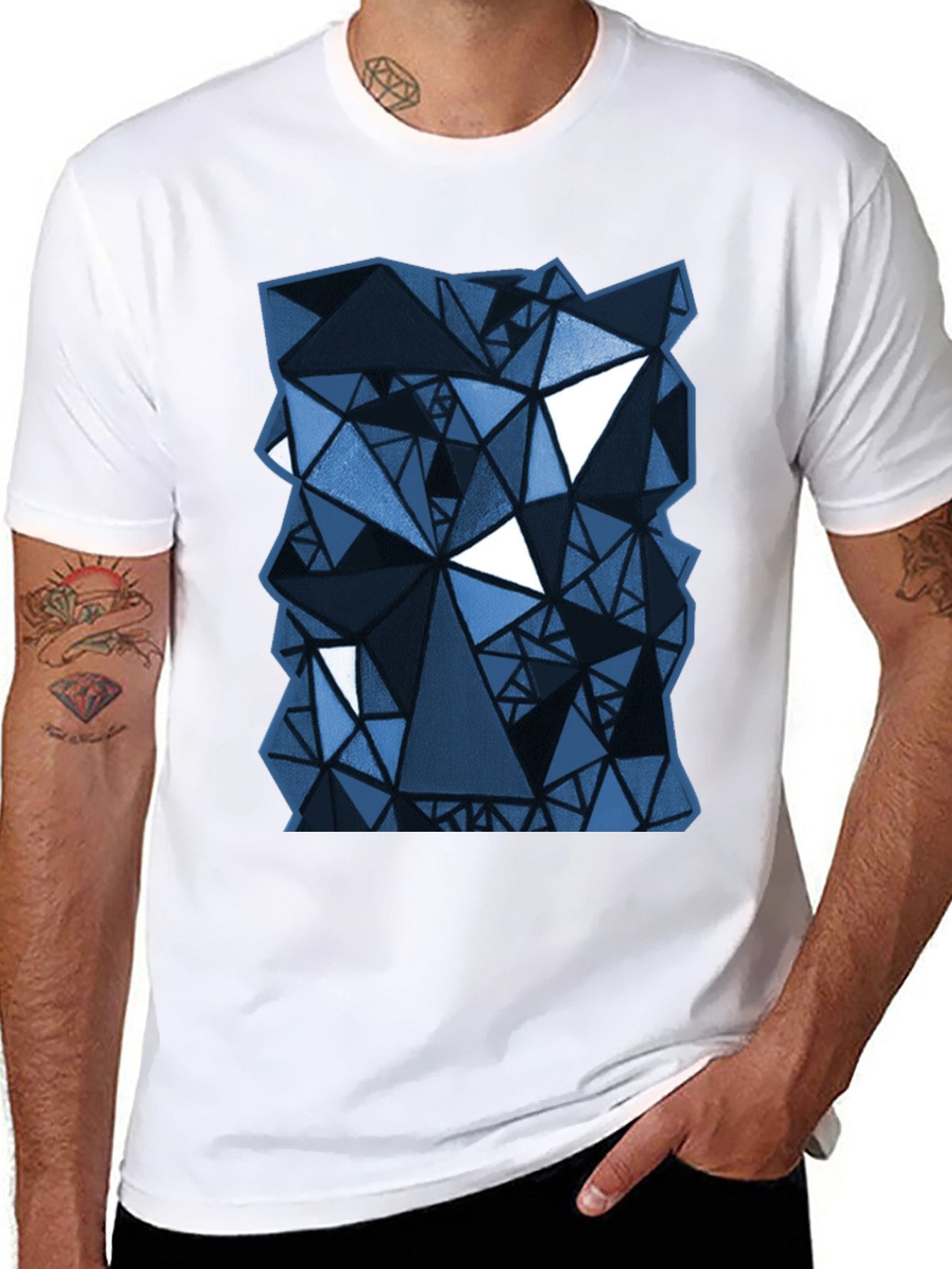 Abstract Geometric Triangle Pattern Black T-Shirt