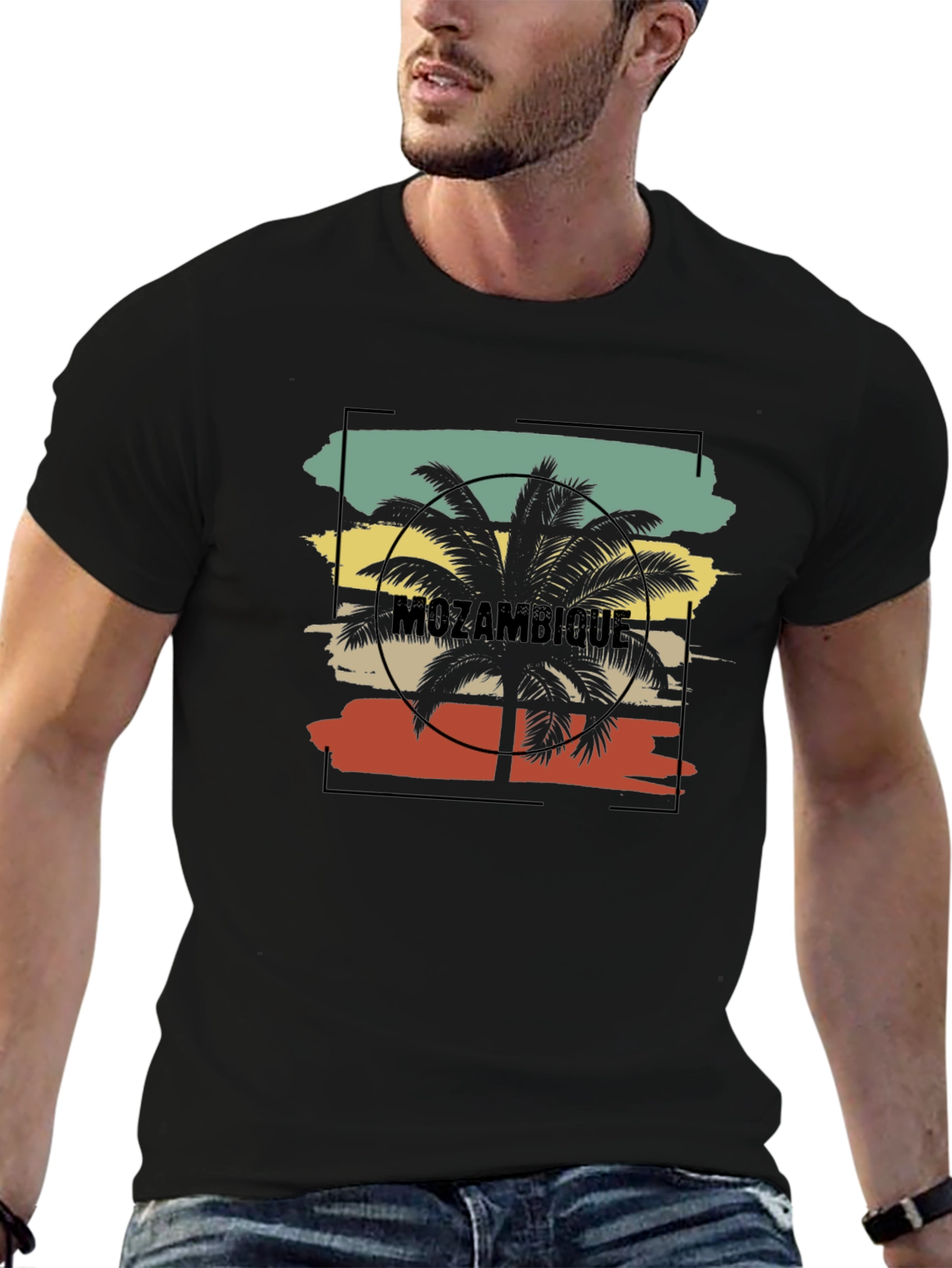 Mozambique Palm Tree Graphic Black T-Shirt