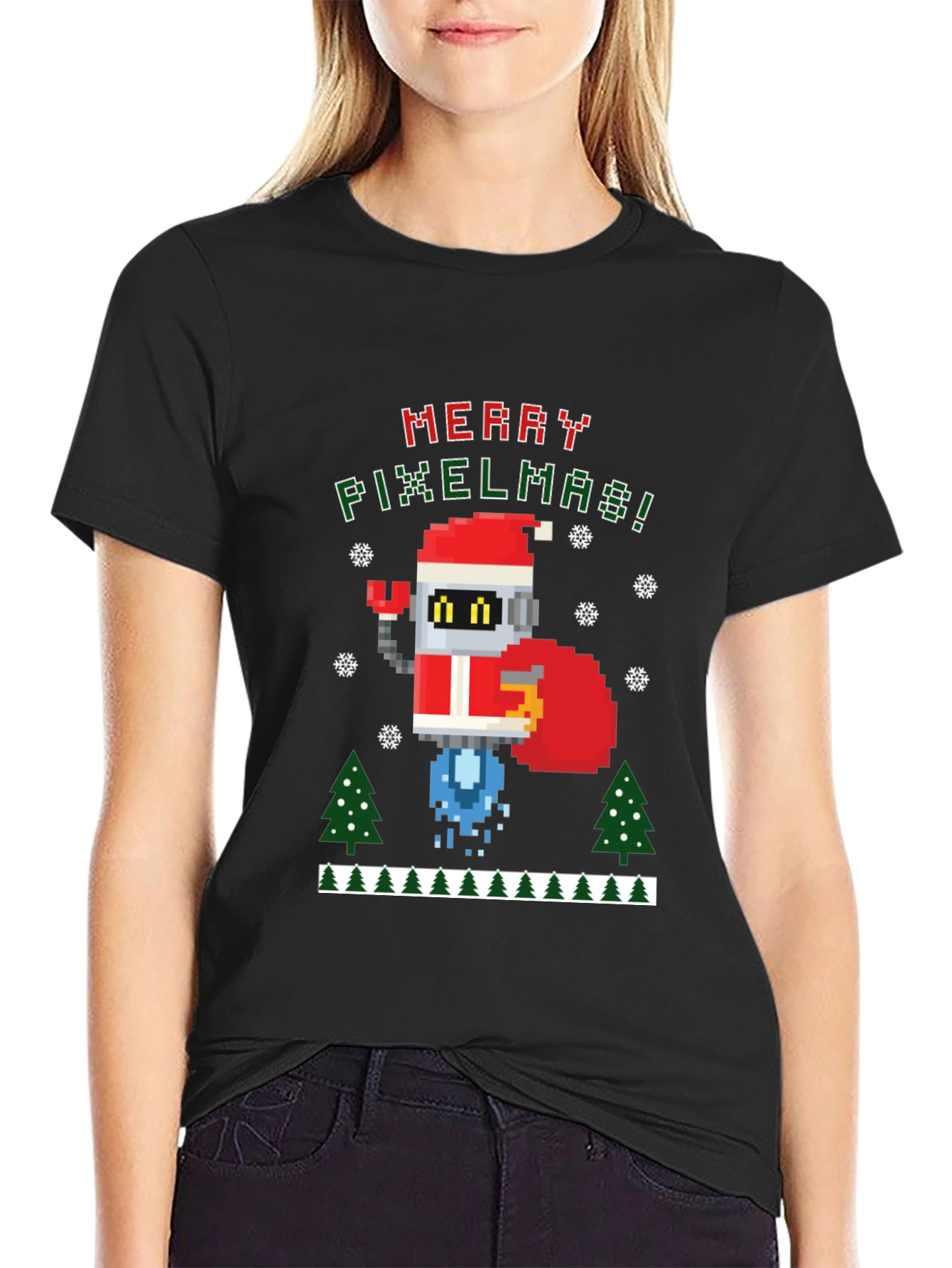 Merry Pixelmas Robot Christmas T-Shirt