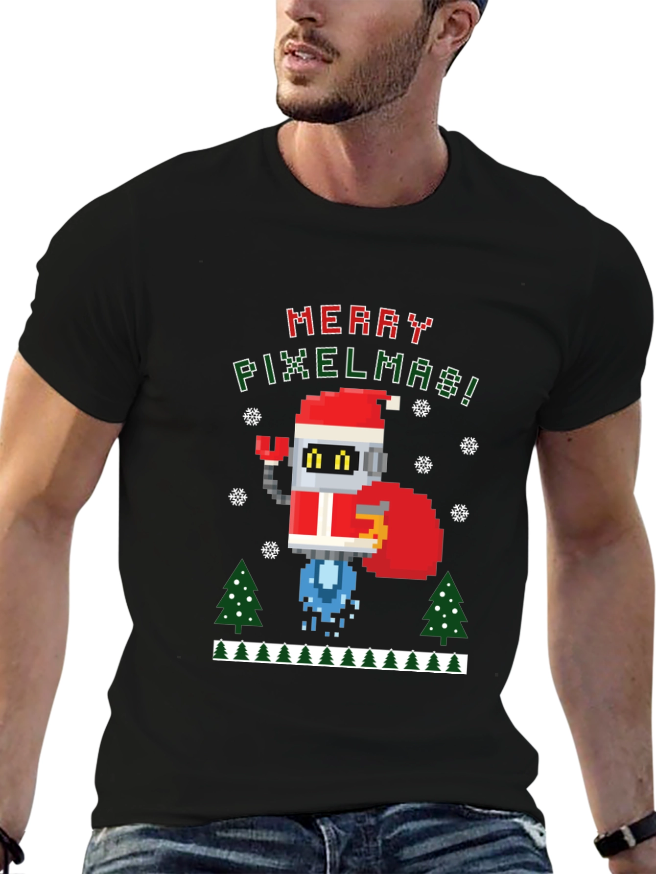 Merry Pixelmas Robot Christmas T-Shirt